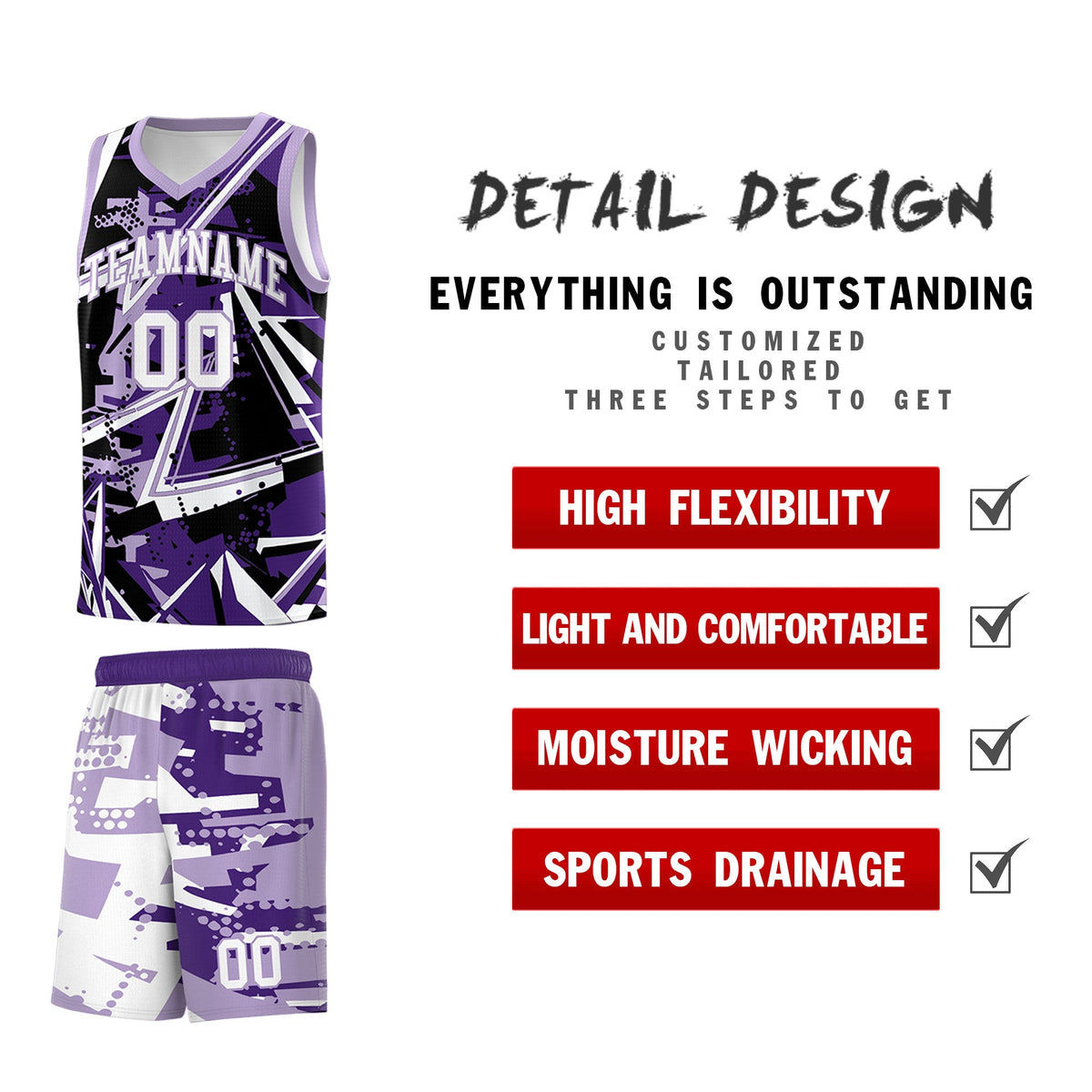 Custom Youth Basketball Jerseys Purple Light Purple Abstract Graffiti Urban Style Personalized Uniform