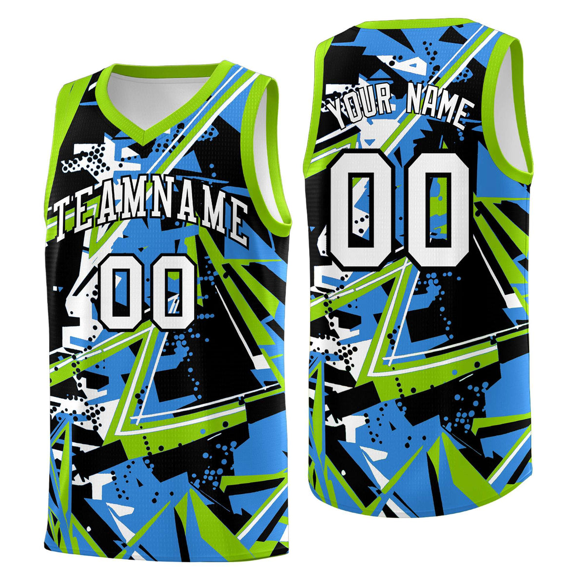 Custom Youth Basketball Jerseys Light Blue Neon Green Abstract Graffiti Personalized Street Style Uniform