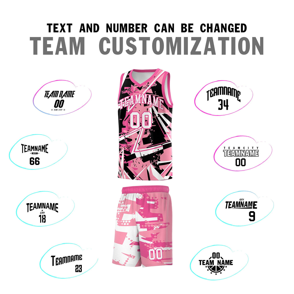 Custom Youth Basketball Jerseys Light Pink Rose Red Abstract Graffiti Personalized Team Name &amp; Number