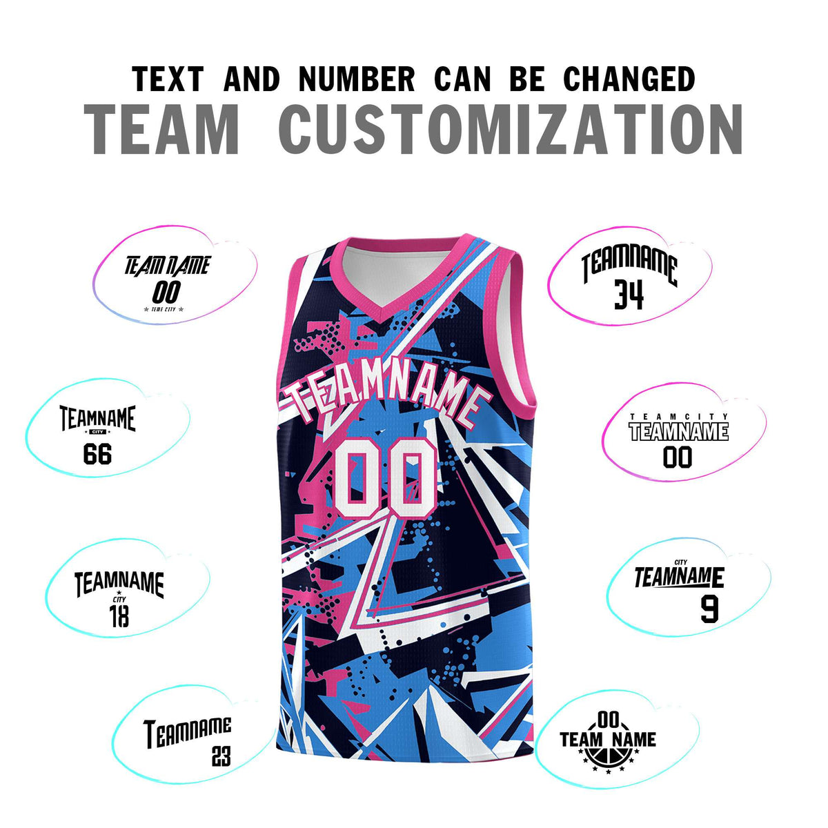 Custom Youth Basketball Jerseys Light Blue Pink Abstract Graffiti Personalized Street Style Uniform