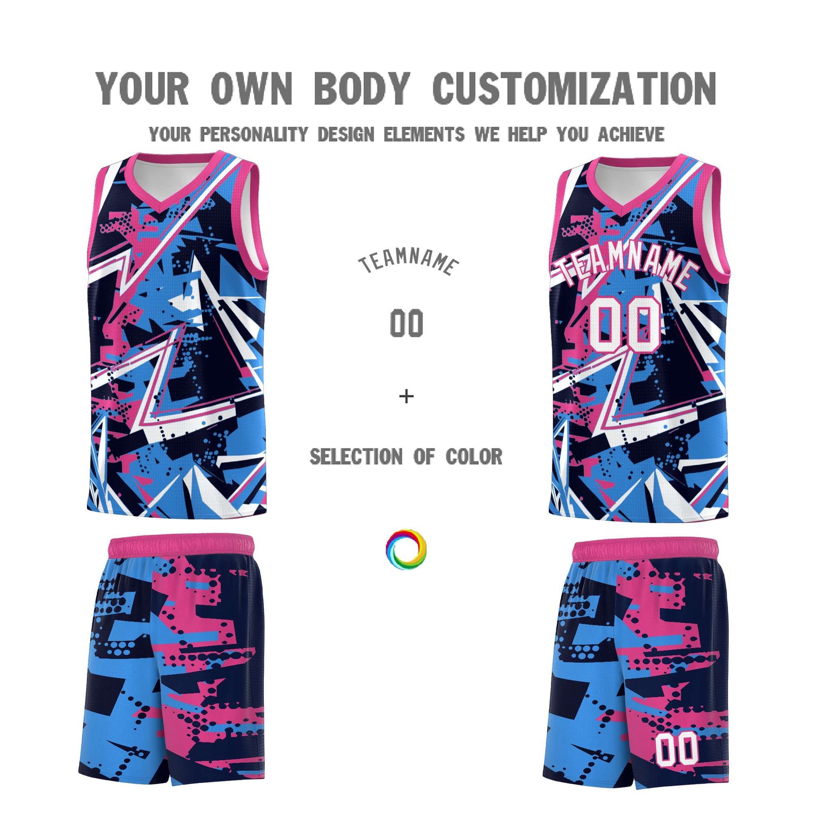 Custom Youth Basketball Jerseys Light Blue Pink Abstract Graffiti Personalized Street Style Uniform