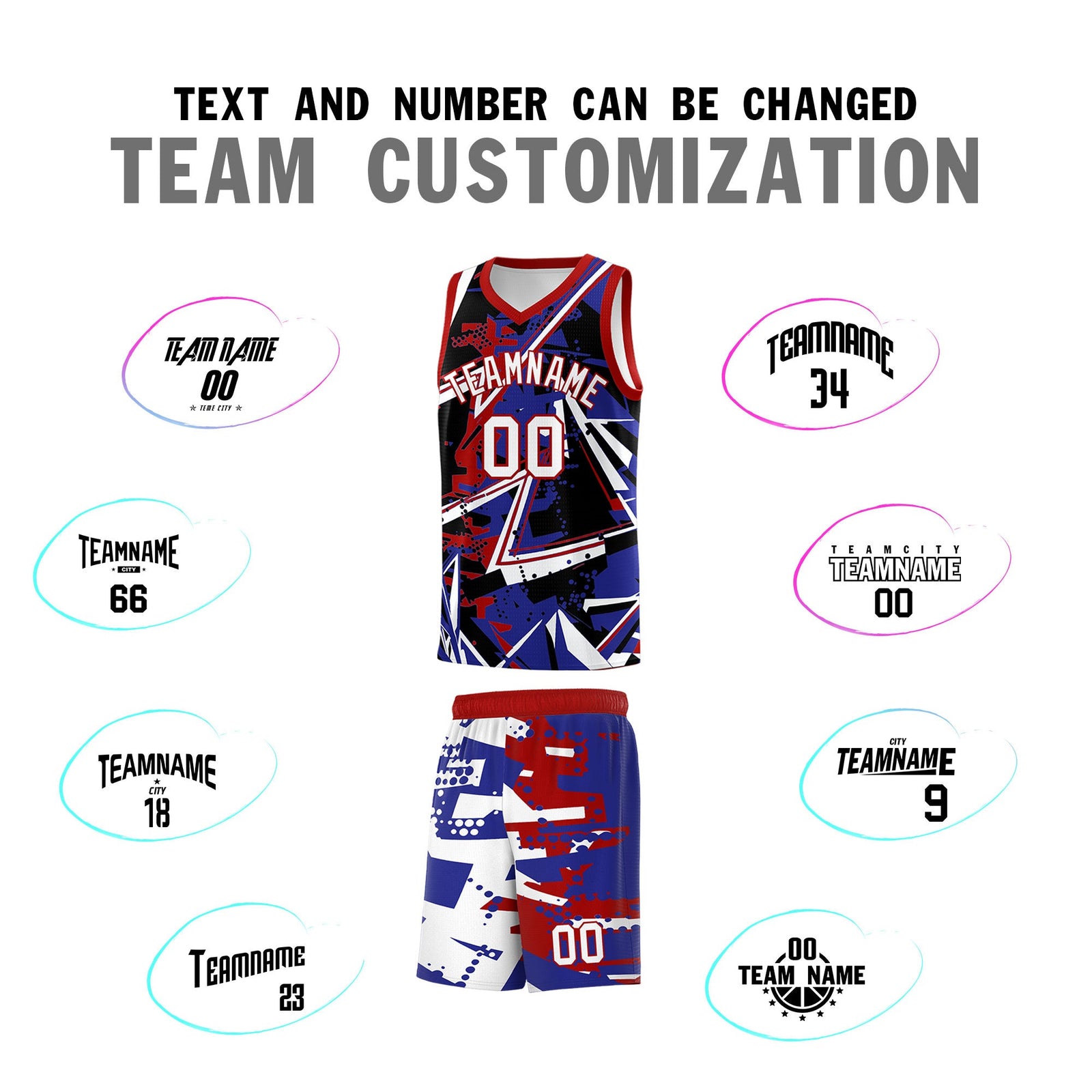 Custom Youth Basketball Jerseys Royal Red Abstract Graffiti Urban Style Personalized Uniform
