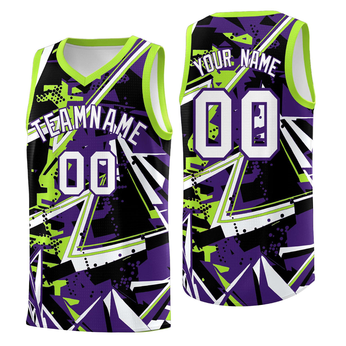 Custom Youth Basketball Jerseys Purple Neon Green Abstract Graffiti Personalized Team Name &amp; Number