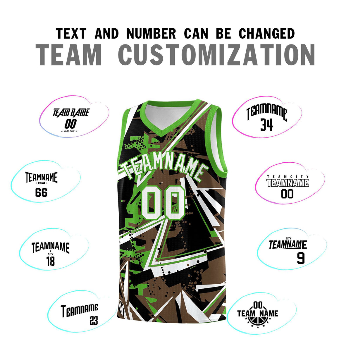 Custom Youth Basketball Jerseys Light Brown Light Green Abstract Graffiti Personalized Street Style Uniform