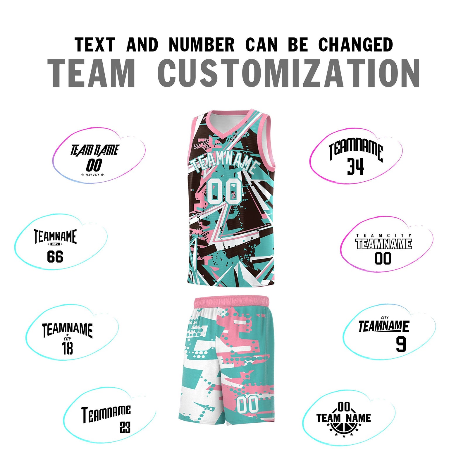 Custom Youth Basketball Jerseys Teal Pink Abstract Graffiti Urban Style Personalized Uniform