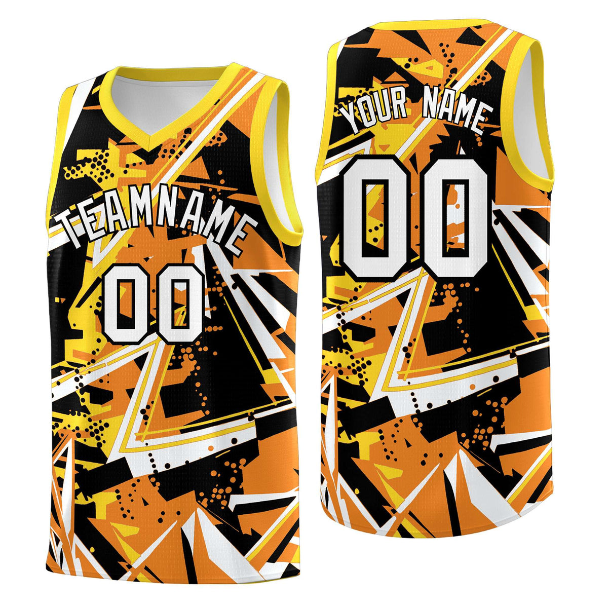 Custom Youth Basketball Jerseys Orange Gold Abstract Graffiti Personalized Street Style Uniform