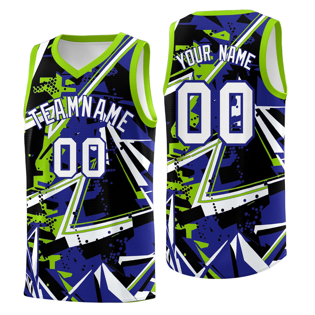 Custom Youth Basketball Jerseys Royal Neon Green Abstract Graffiti Urban Style Personalized Uniform