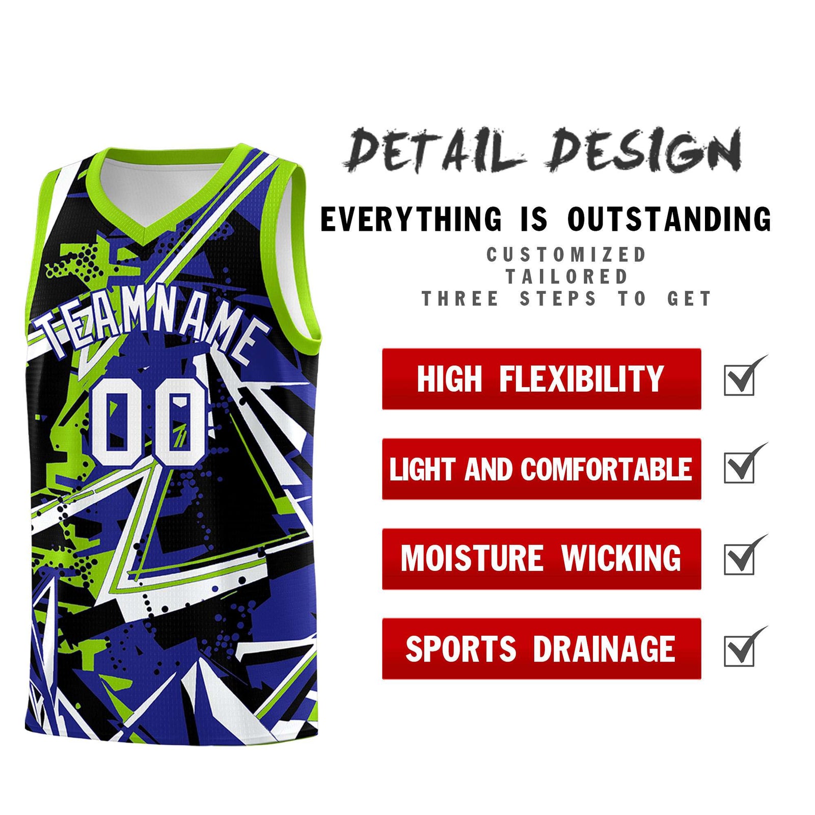 Custom Youth Basketball Jerseys Royal Neon Green Abstract Graffiti Urban Style Personalized Uniform