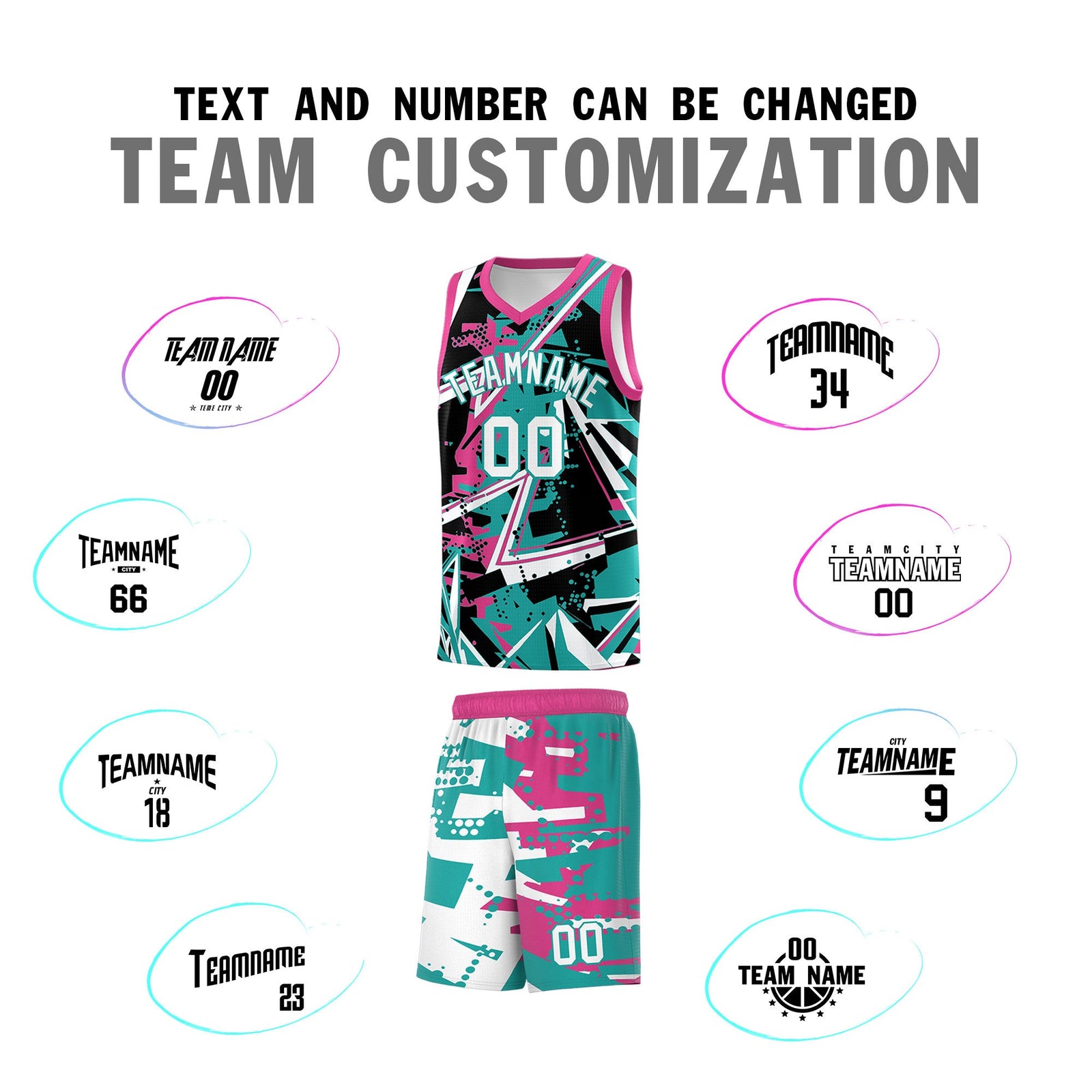 Custom Youth Basketball Jerseys Aqua Rose Red Abstract Graffiti Urban Style Personalized Uniform