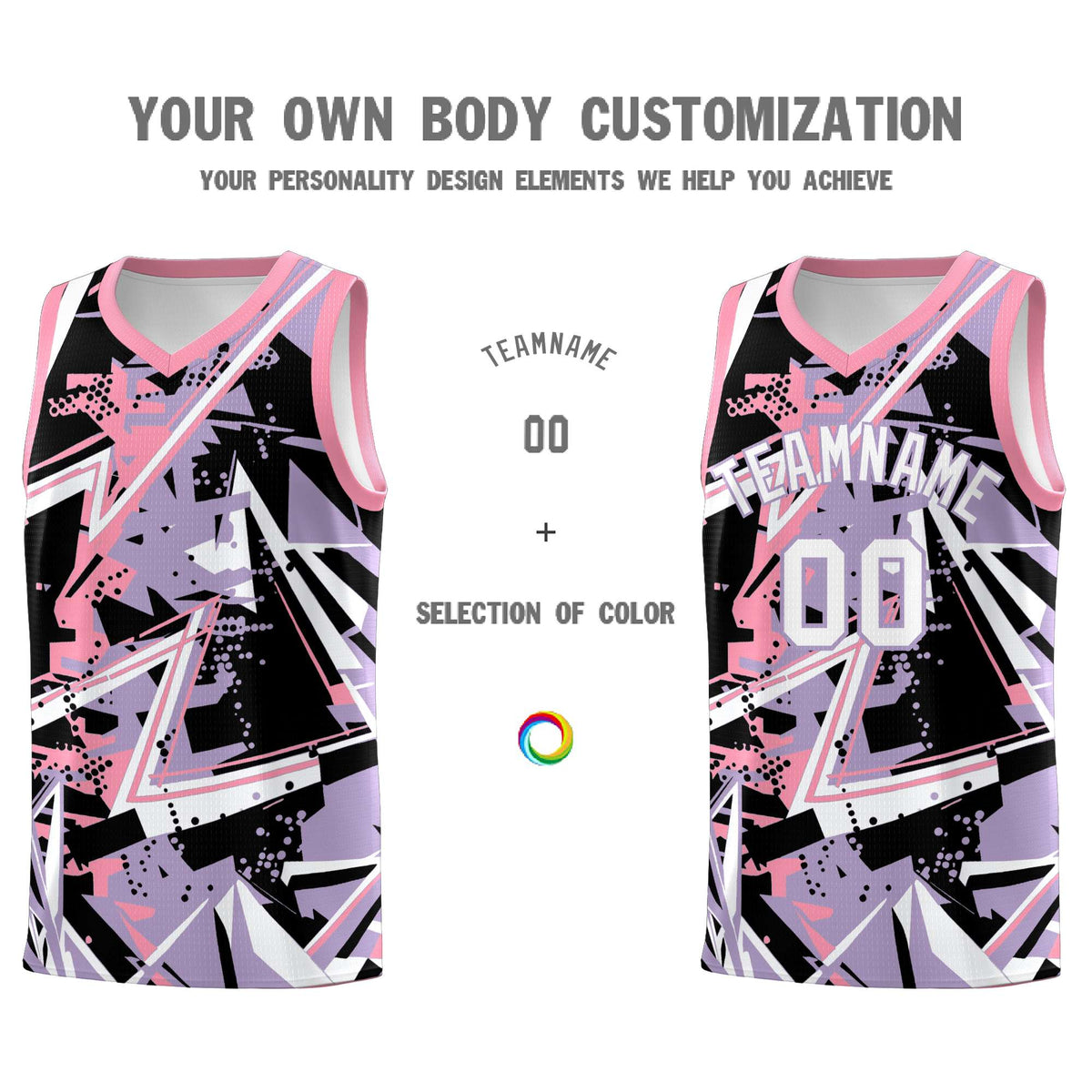 Custom Youth Basketball Jerseys Light Purple Pink Abstract Graffiti Personalized Team Name &amp; Number