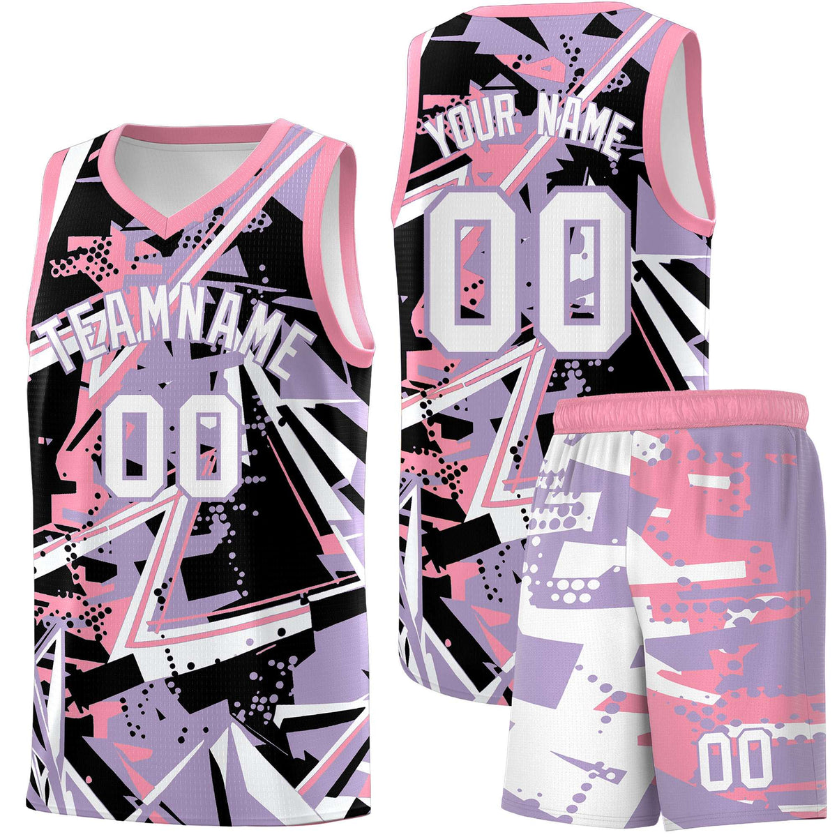Custom Youth Basketball Jerseys Light Purple Pink Abstract Graffiti Personalized Team Name &amp; Number