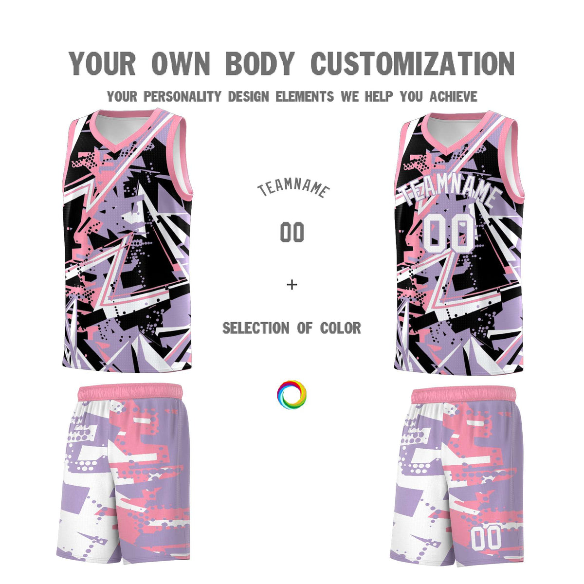 Custom Youth Basketball Jerseys Light Purple Pink Abstract Graffiti Personalized Team Name &amp; Number
