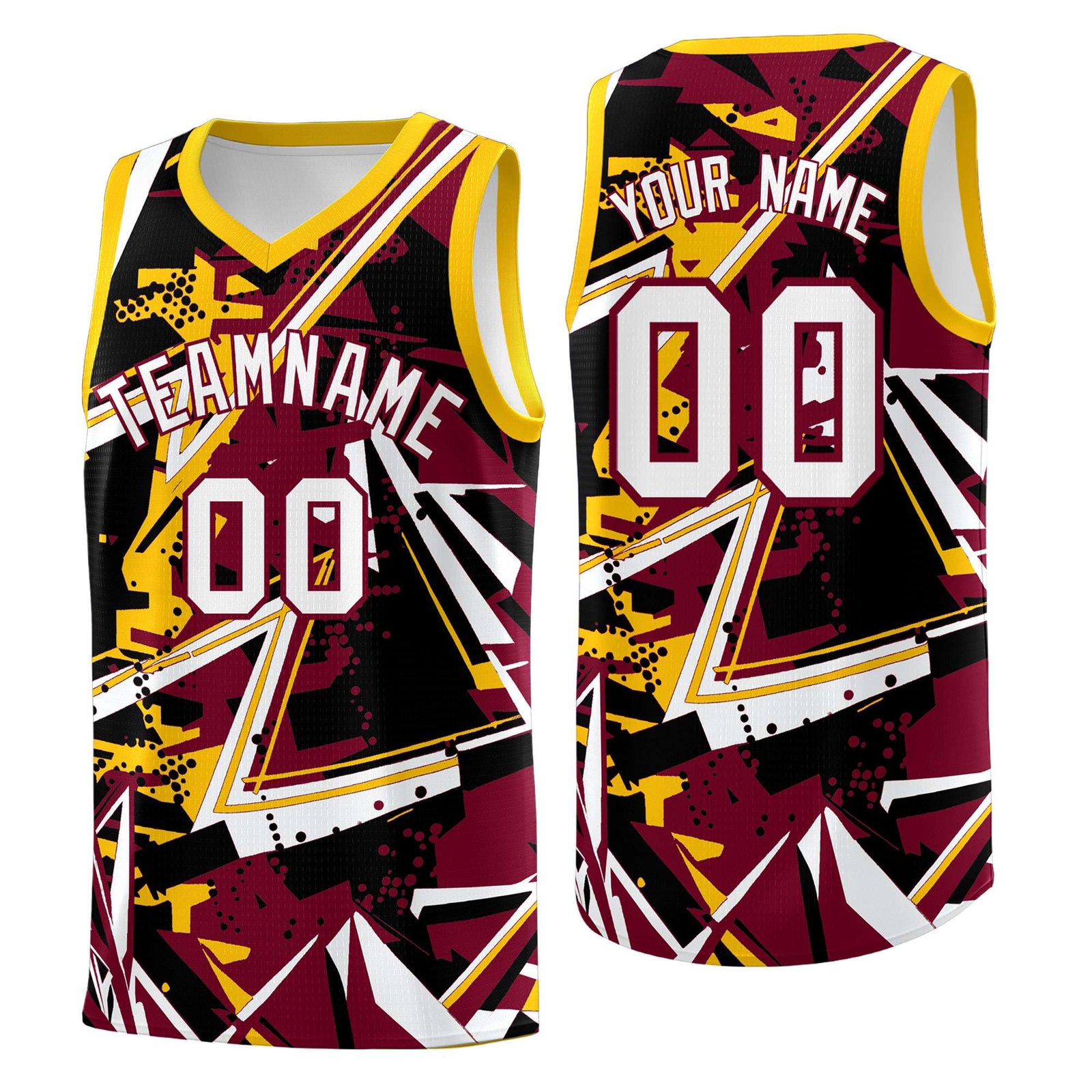 Custom Youth Basketball Jerseys Crimson Yellow Abstract Graffiti Urban Style Personalized Uniform