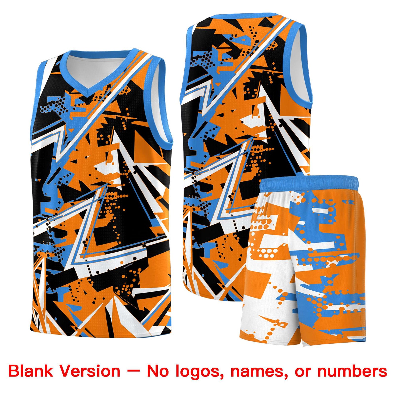 Custom Youth Basketball Jerseys Orange Light Blue Abstract Graffiti Personalized Street Style Uniform