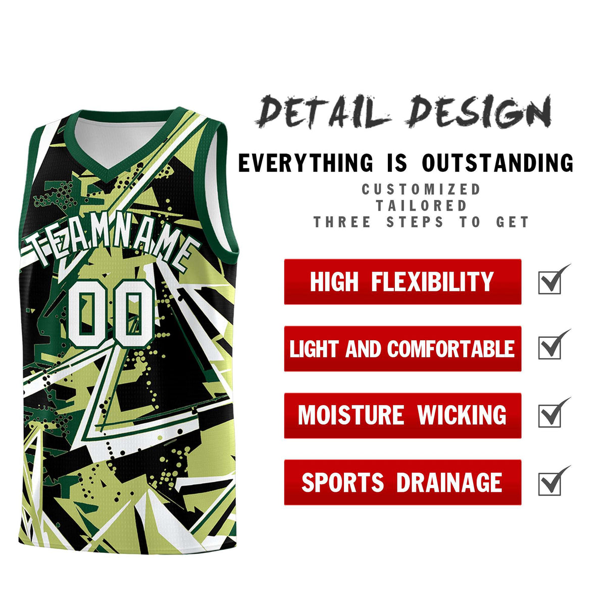 Custom Youth Basketball Jerseys Champagne Kelly Green Abstract Graffiti Urban Style Personalized Uniform