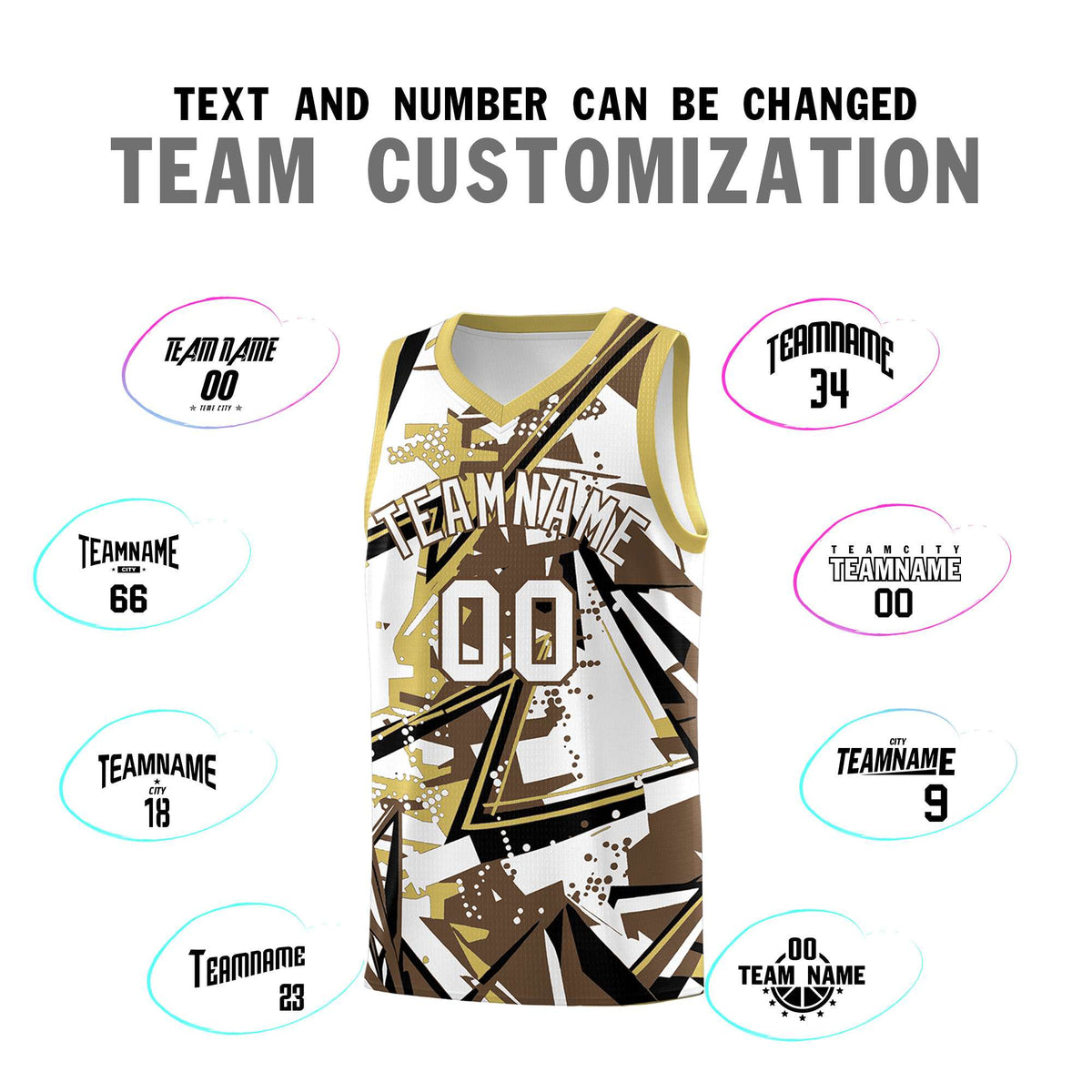 Custom Youth Basketball Jerseys Light Brown Old Gold Abstract Graffiti Personalized Team Name &amp; Number