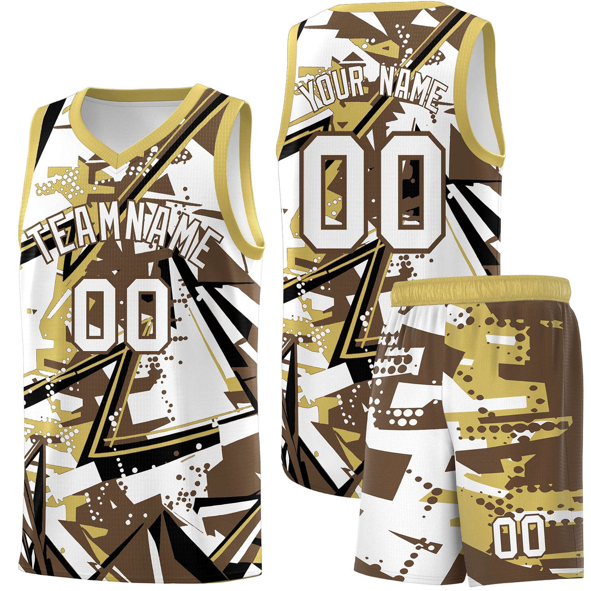 Custom Youth Basketball Jerseys Light Brown Old Gold Abstract Graffiti Personalized Team Name &amp; Number