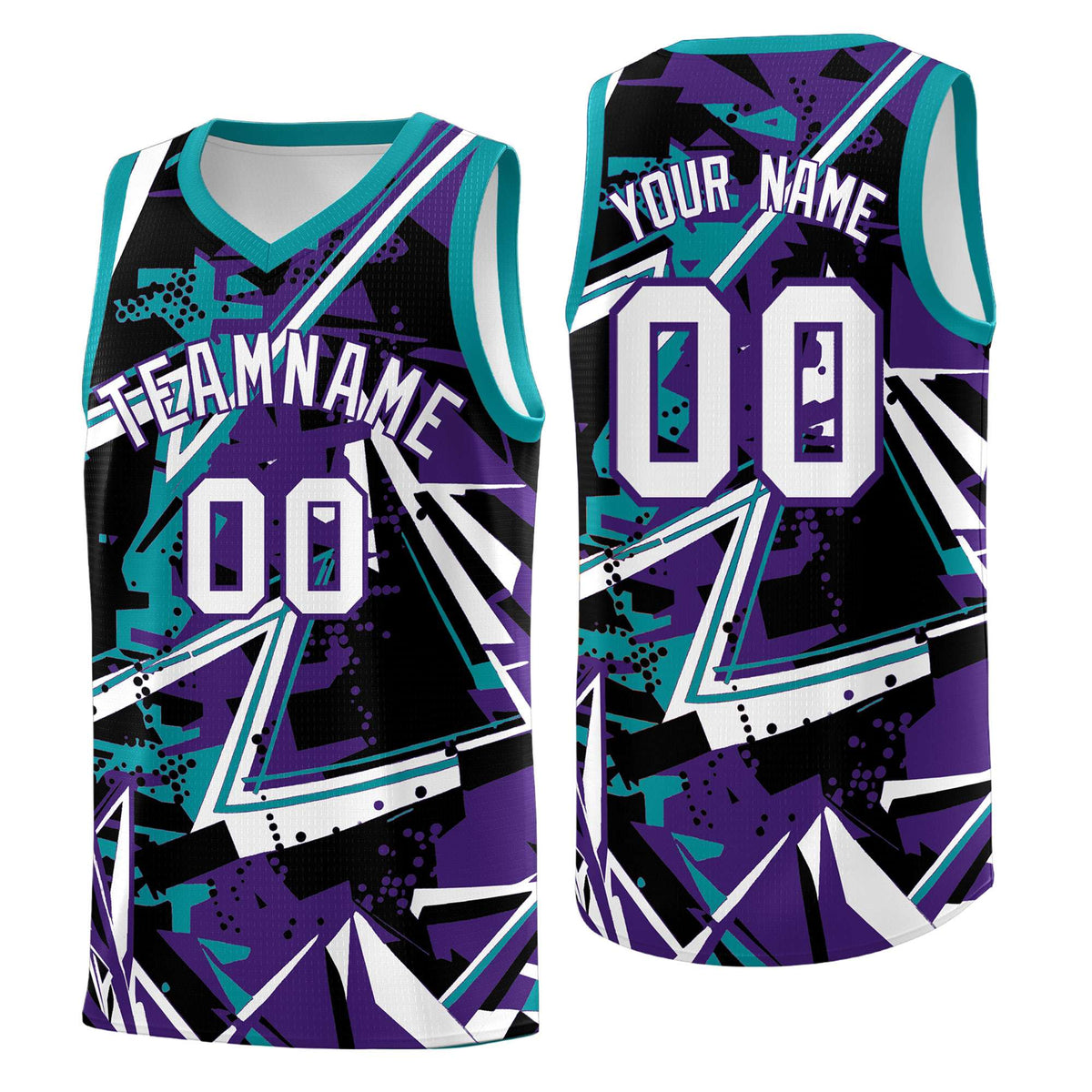 Custom Youth Basketball Jerseys Purple Teal Abstract Graffiti Urban Style Personalized Uniform