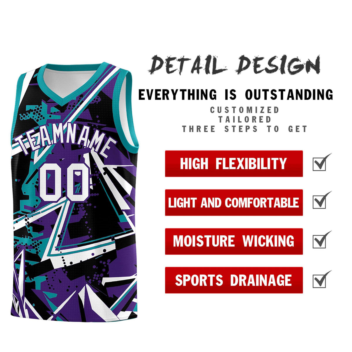 Custom Youth Basketball Jerseys Purple Teal Abstract Graffiti Urban Style Personalized Uniform