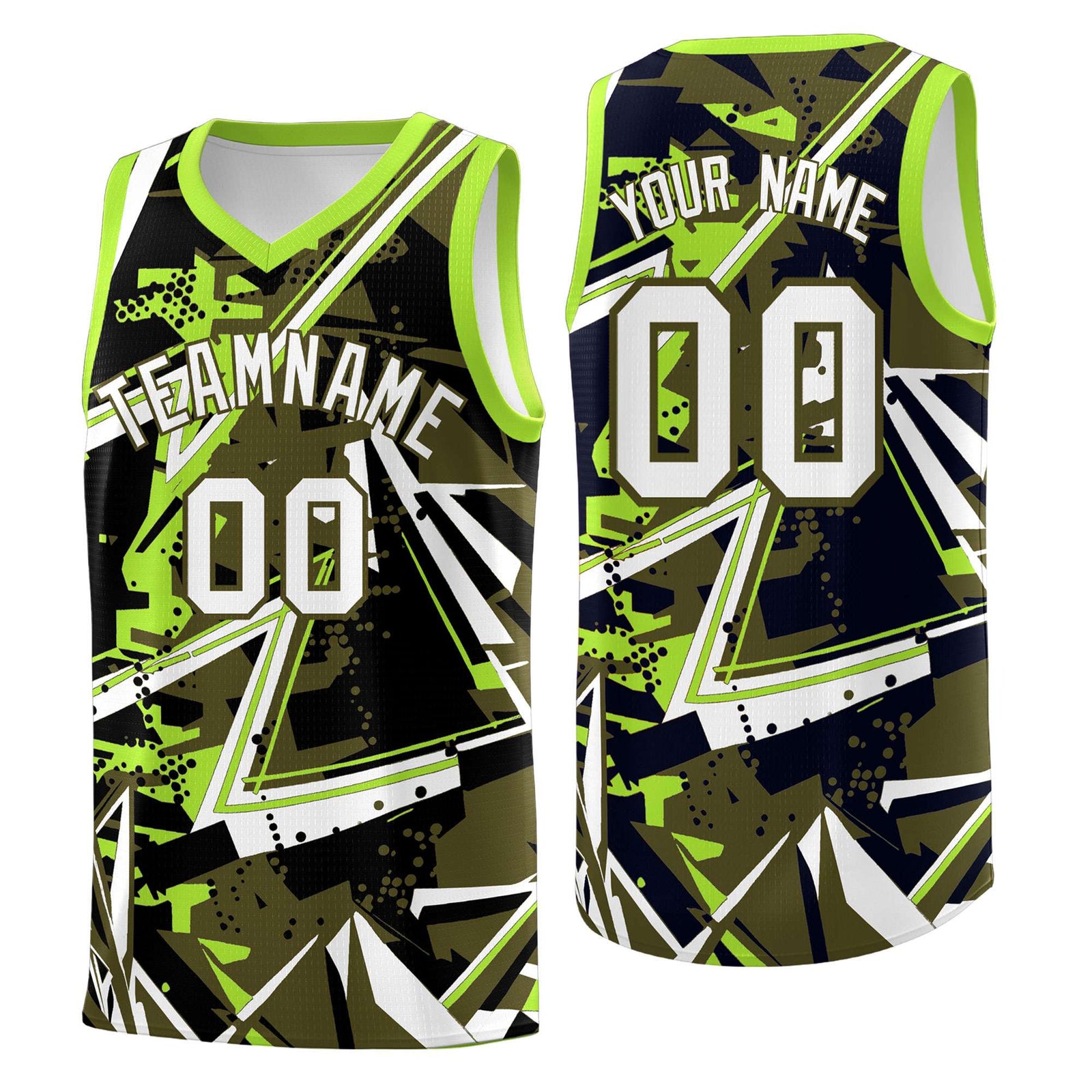 Custom Youth Basketball Jerseys Olive Neon Green Abstract Graffiti Personalized Street Style Uniform