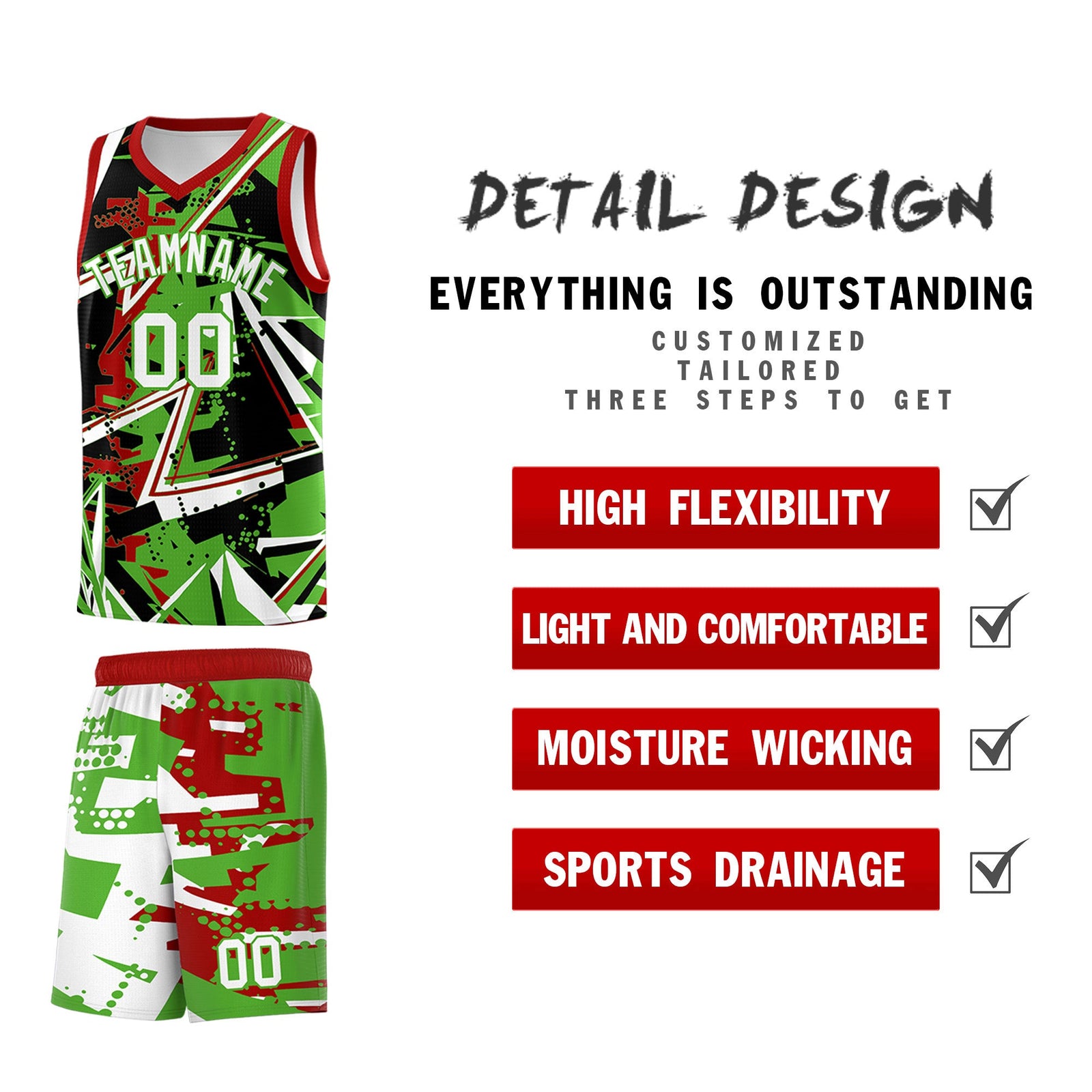 Custom Youth Basketball Jerseys Light Green Red Abstract Graffiti Urban Style Personalized Uniform