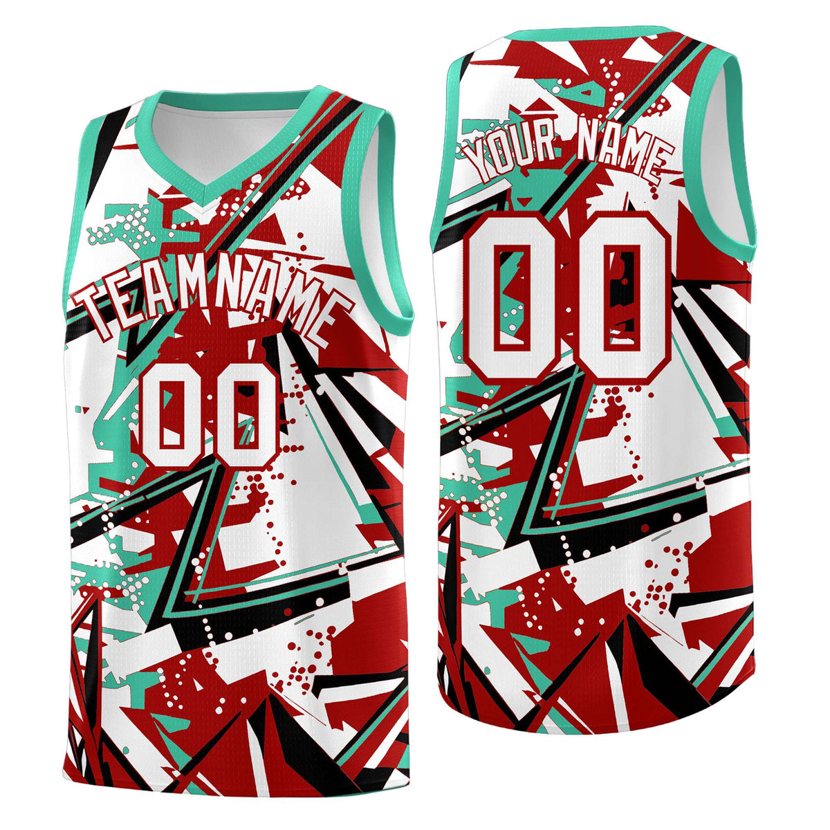 Custom Youth Basketball Jerseys Red Bright Green Abstract Graffiti Personalized Team Name &amp; Number