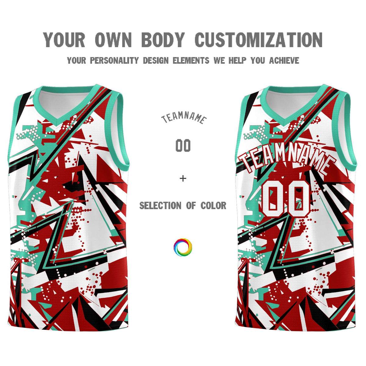 Custom Youth Basketball Jerseys Red Bright Green Abstract Graffiti Personalized Team Name &amp; Number