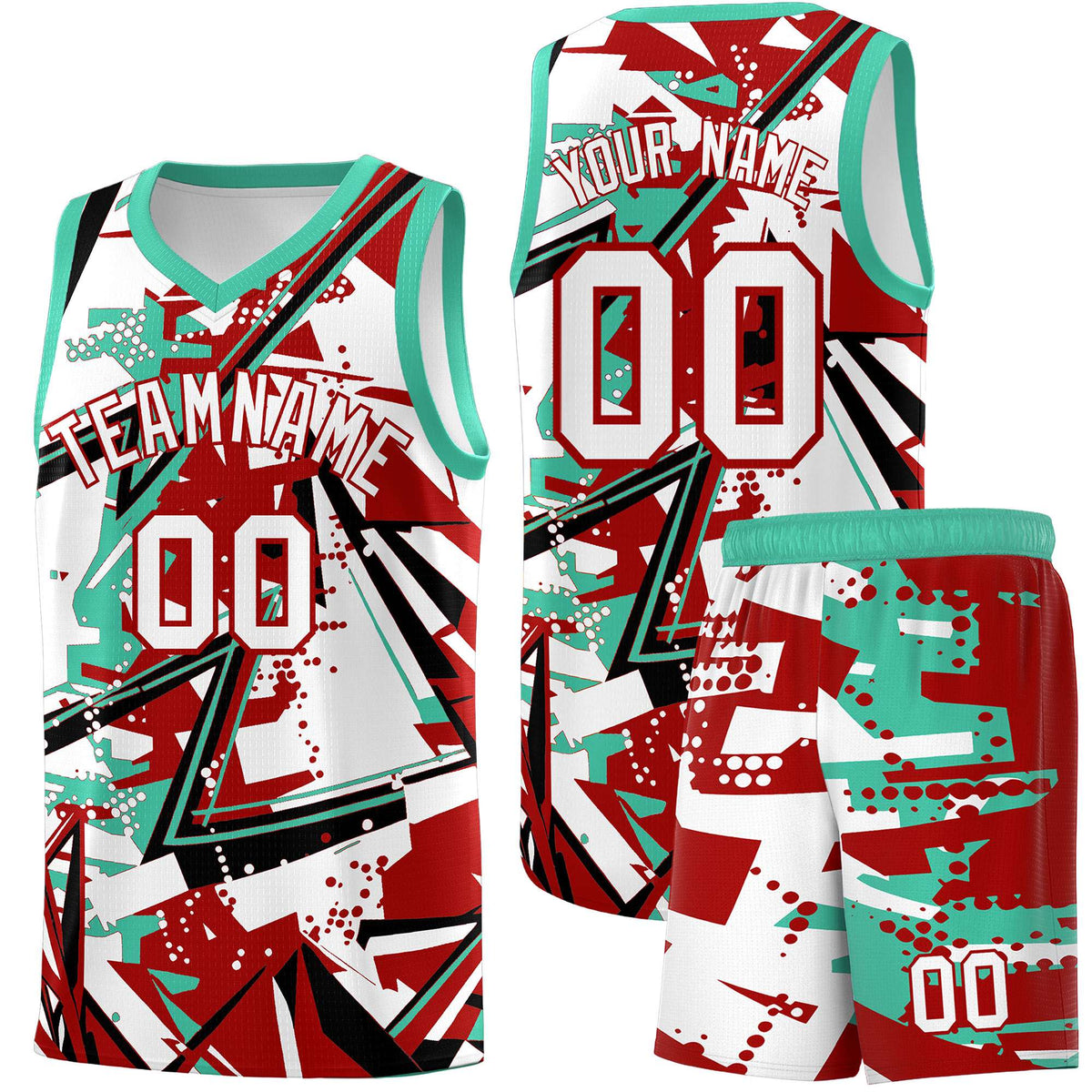 Custom Youth Basketball Jerseys Red Bright Green Abstract Graffiti Personalized Team Name &amp; Number