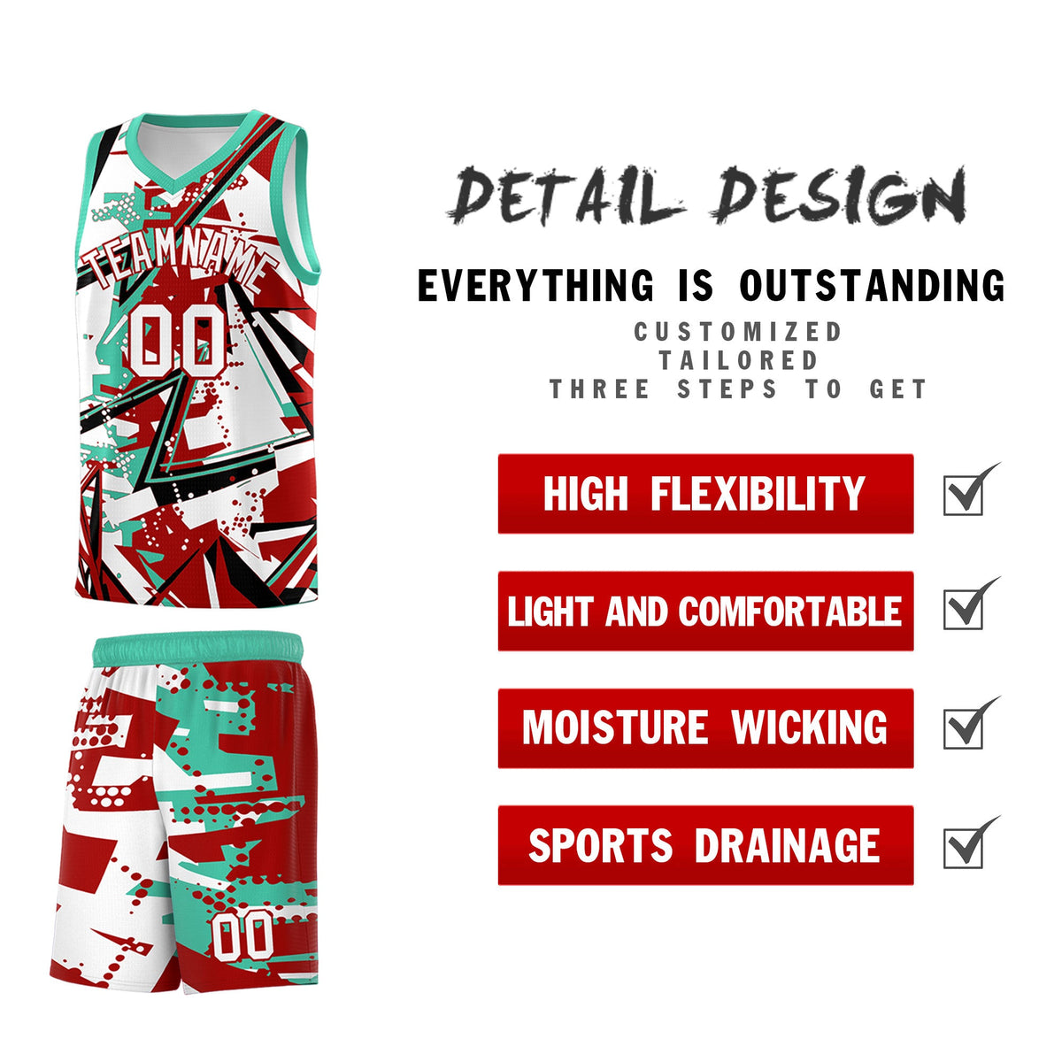 Custom Youth Basketball Jerseys Red Bright Green Abstract Graffiti Personalized Team Name &amp; Number