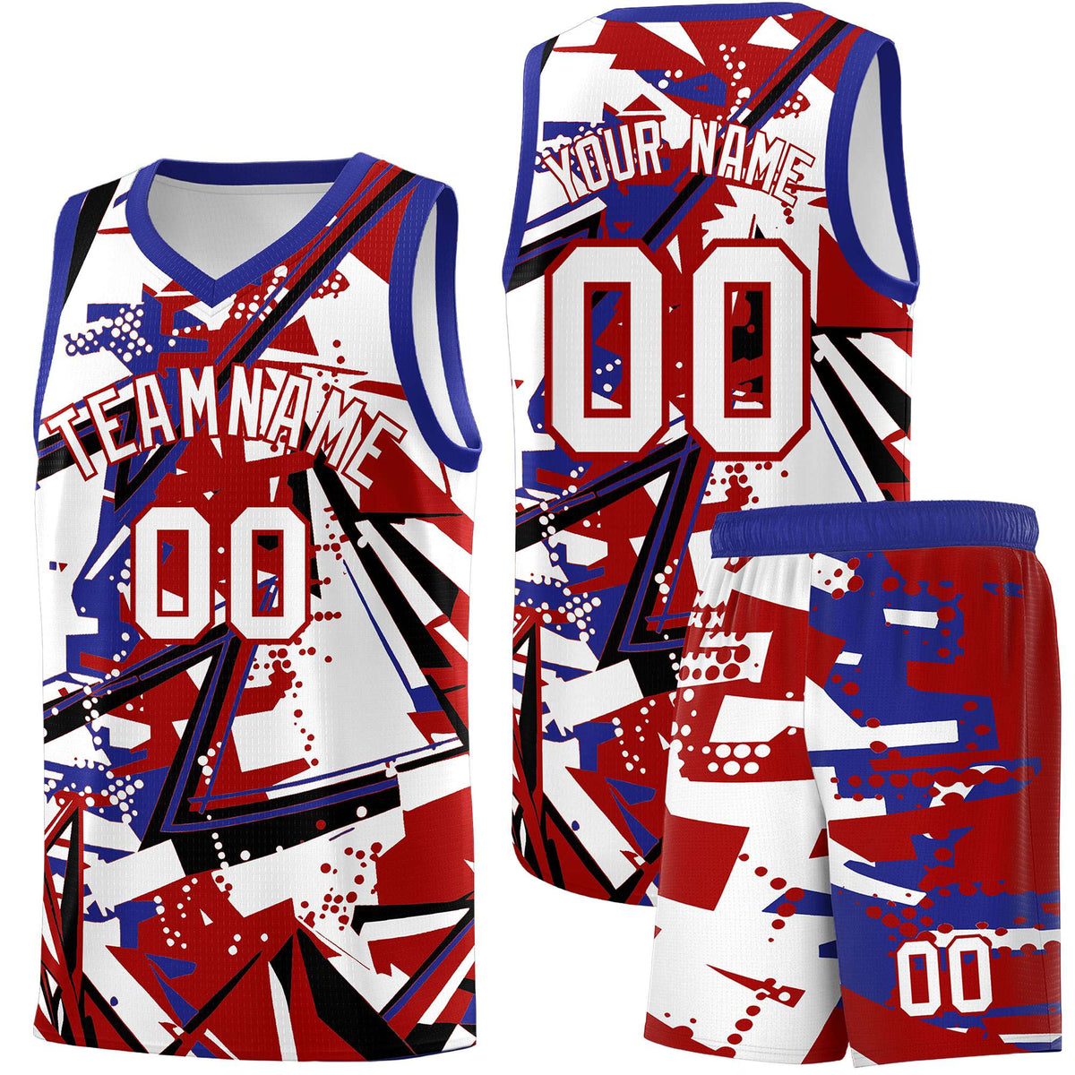 Custom Youth Basketball Jerseys Red Royal Abstract Graffiti Personalized Street Style Uniform