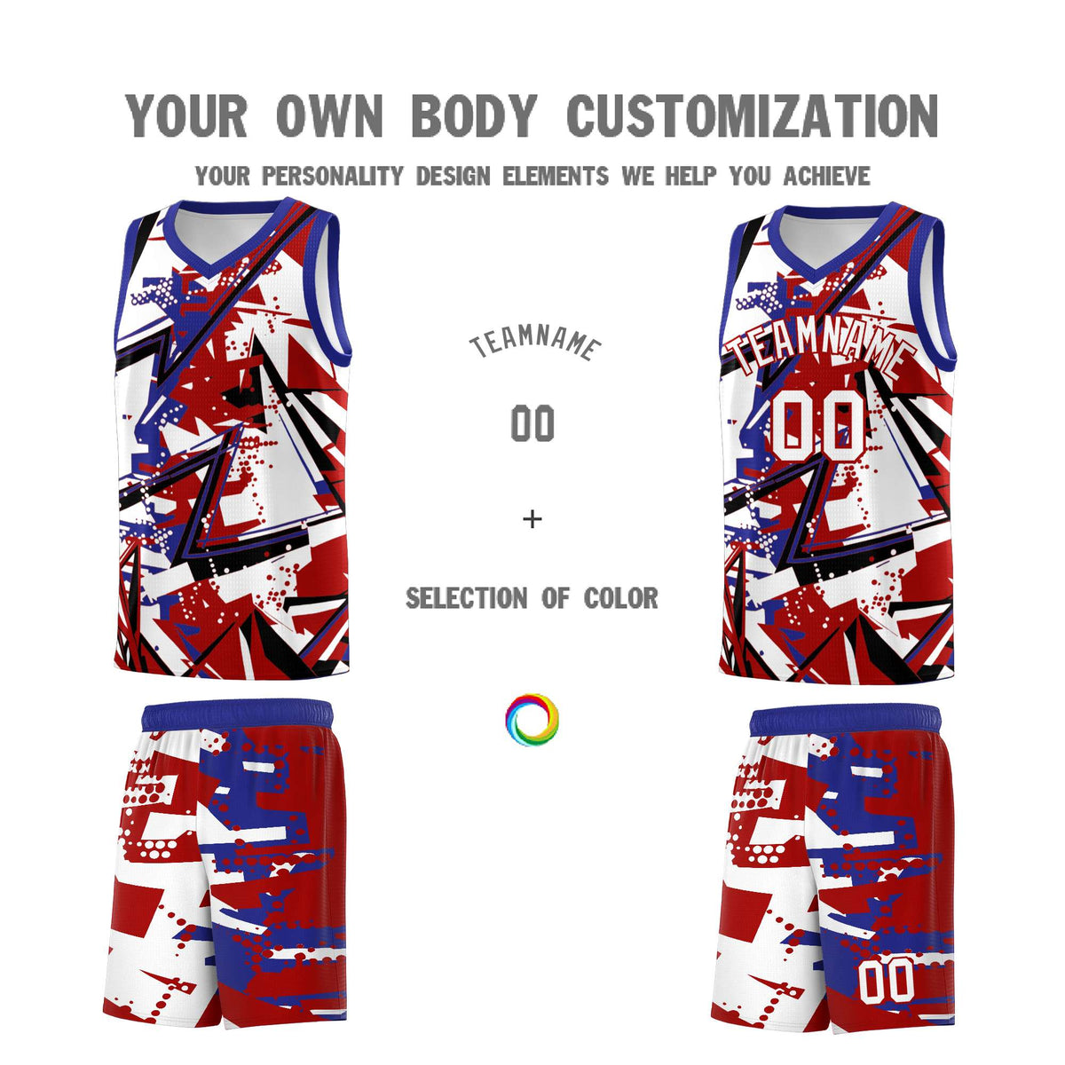 Custom Youth Basketball Jerseys Red Royal Abstract Graffiti Personalized Street Style Uniform