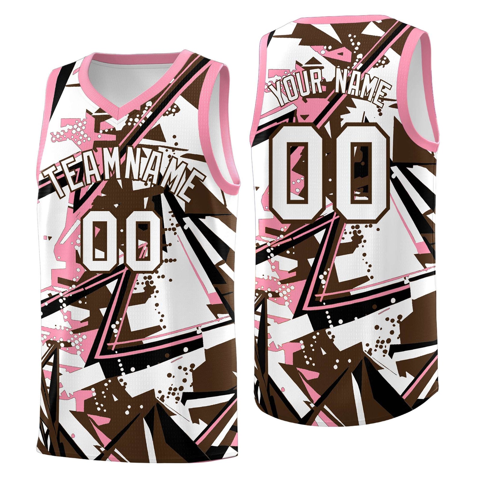 Custom Youth Basketball Jerseys Brown Light Pink Abstract Graffiti Urban Style Personalized Uniform