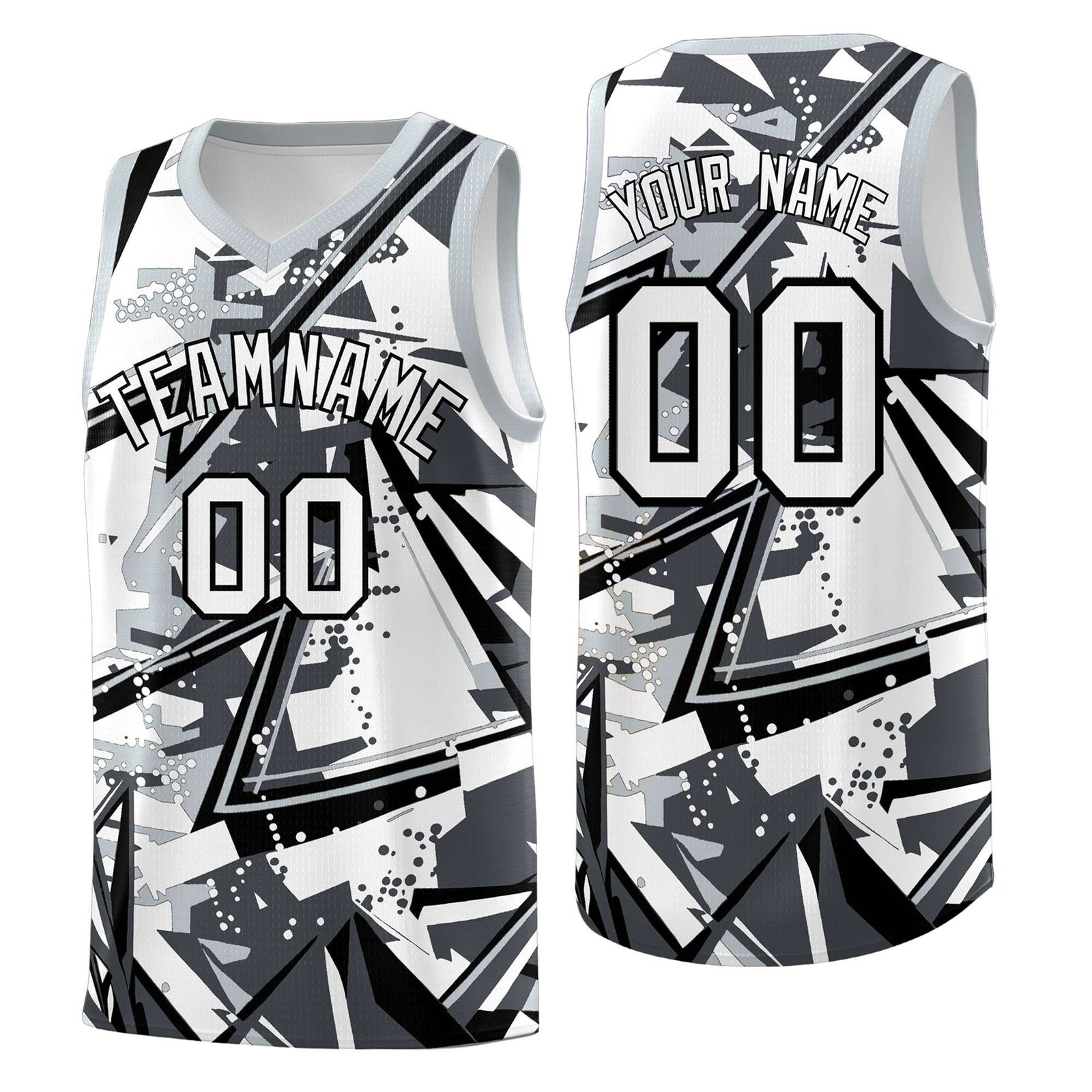 Custom Youth Basketball Jerseys Gray Silver Abstract Graffiti Personalized Team Name & Number
