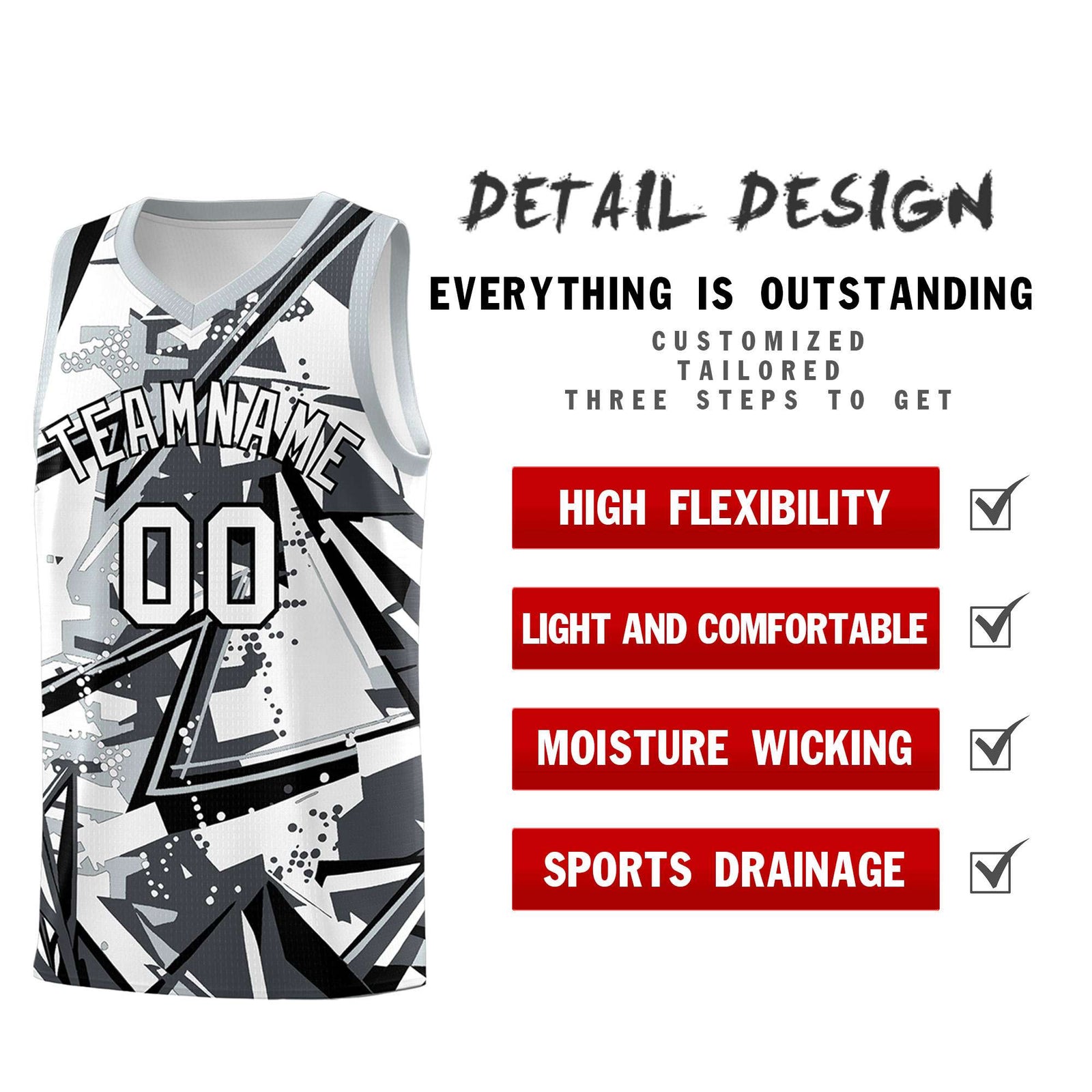 Custom Youth Basketball Jerseys Gray Silver Abstract Graffiti Personalized Team Name & Number