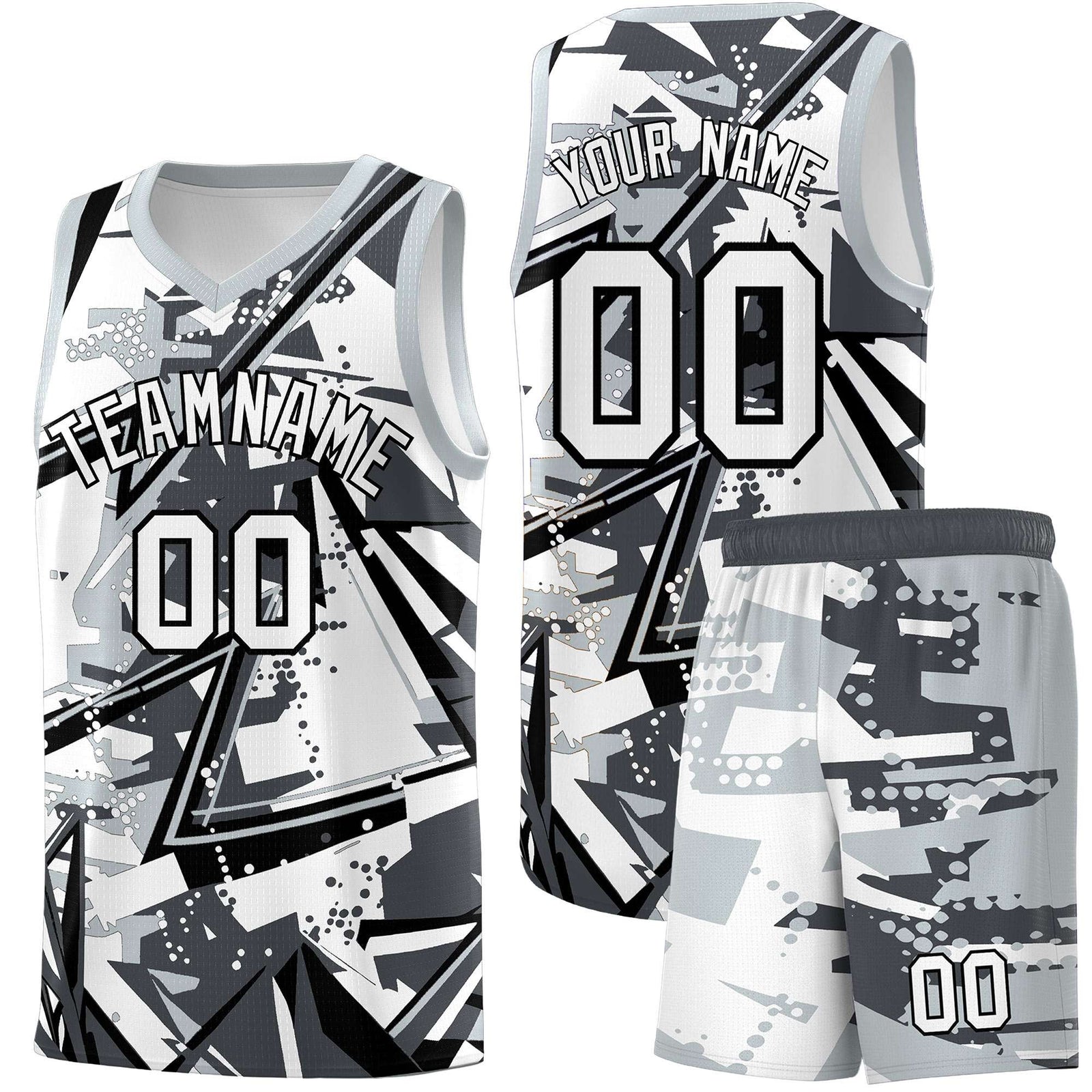 Custom Youth Basketball Jerseys Gray Silver Abstract Graffiti Personalized Team Name & Number