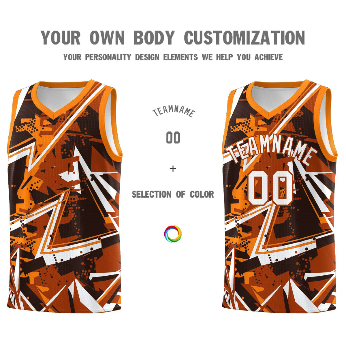 Custom Youth Basketball Jerseys Dark Orange Orange Abstract Graffiti Personalized Street Style Uniform