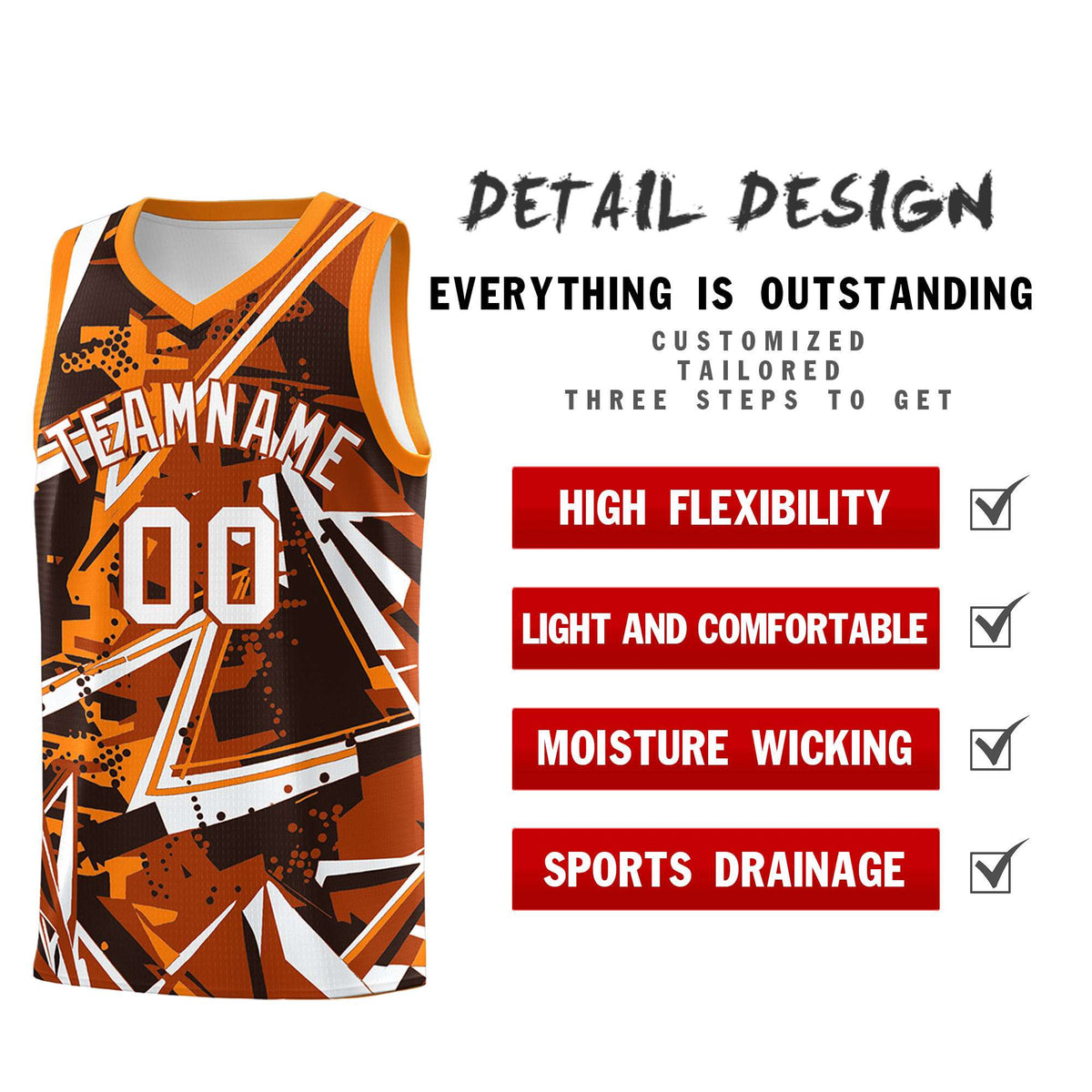 Custom Youth Basketball Jerseys Dark Orange Orange Abstract Graffiti Personalized Street Style Uniform