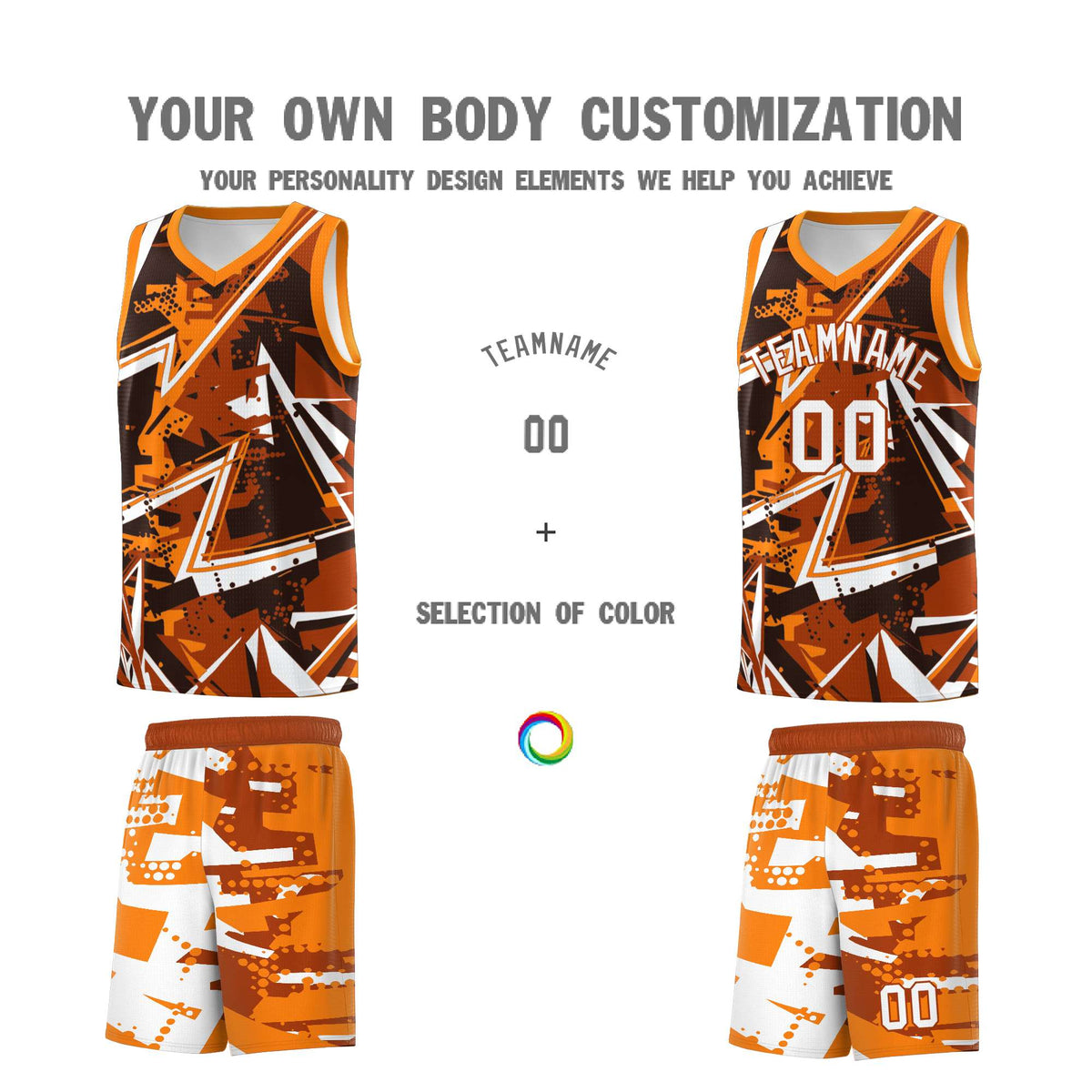Custom Youth Basketball Jerseys Dark Orange Orange Abstract Graffiti Personalized Street Style Uniform