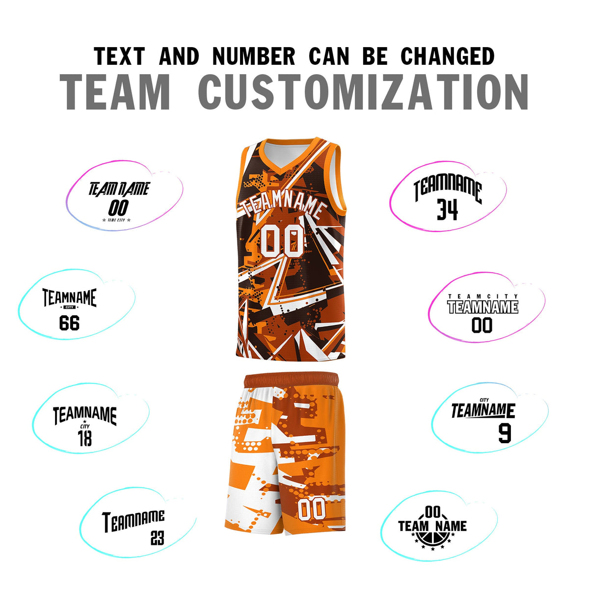 Custom Youth Basketball Jerseys Dark Orange Orange Abstract Graffiti Personalized Street Style Uniform