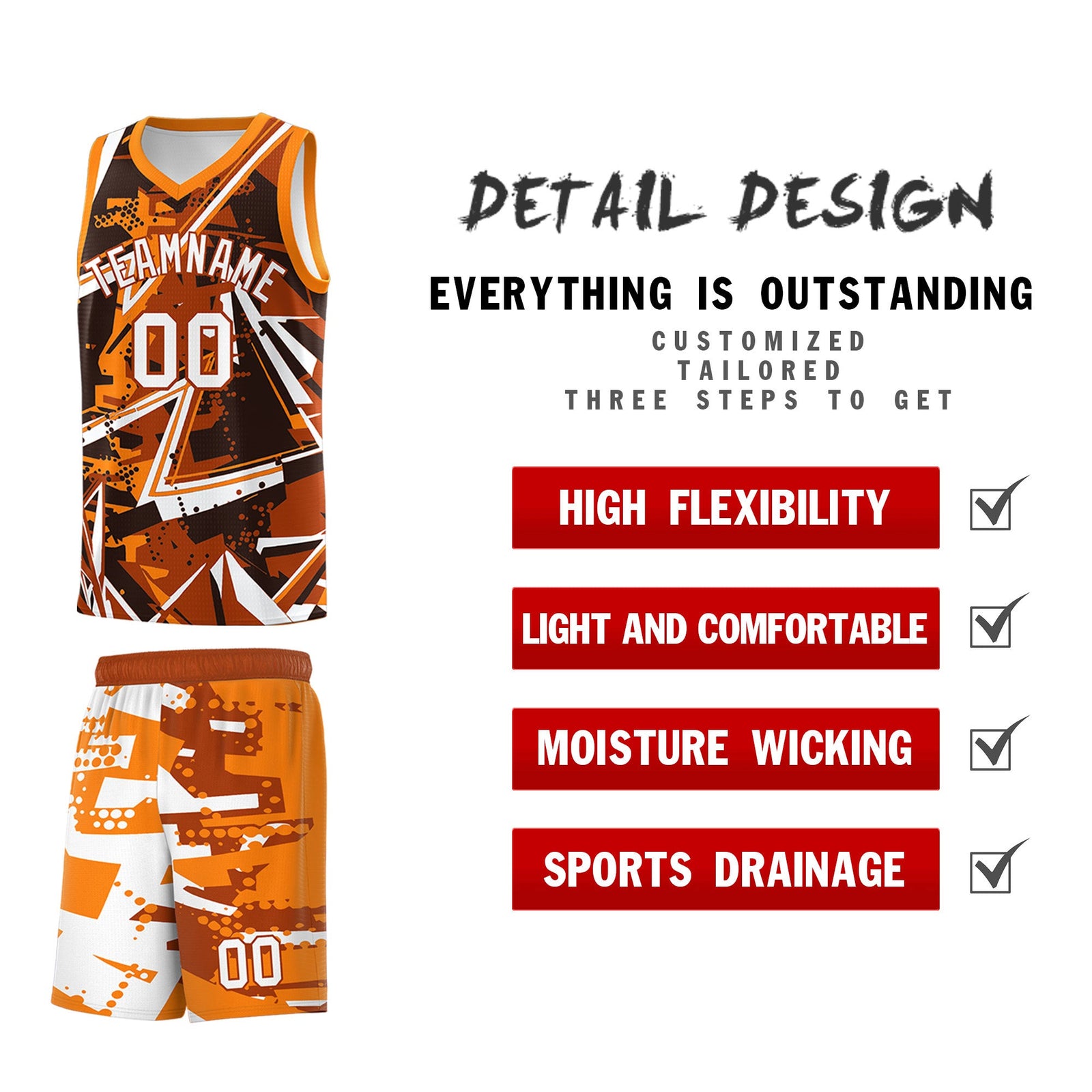 Custom Youth Basketball Jerseys Dark Orange Orange Abstract Graffiti Personalized Street Style Uniform
