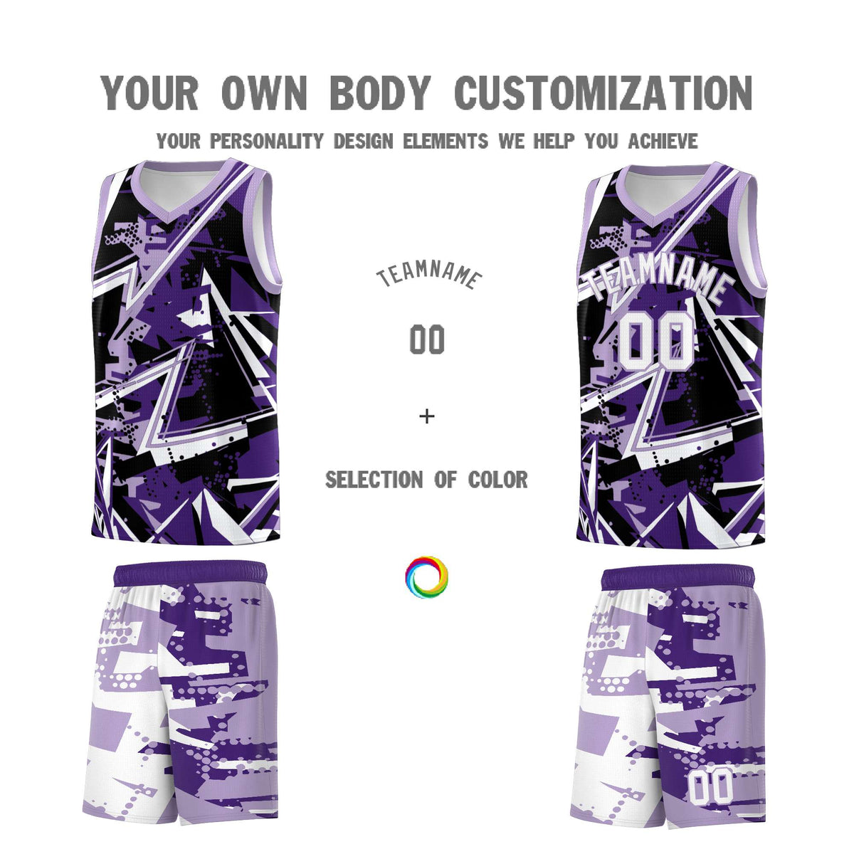 Custom Youth Basketball Jerseys Purple Light Purple Abstract Graffiti Urban Style Personalized Uniform