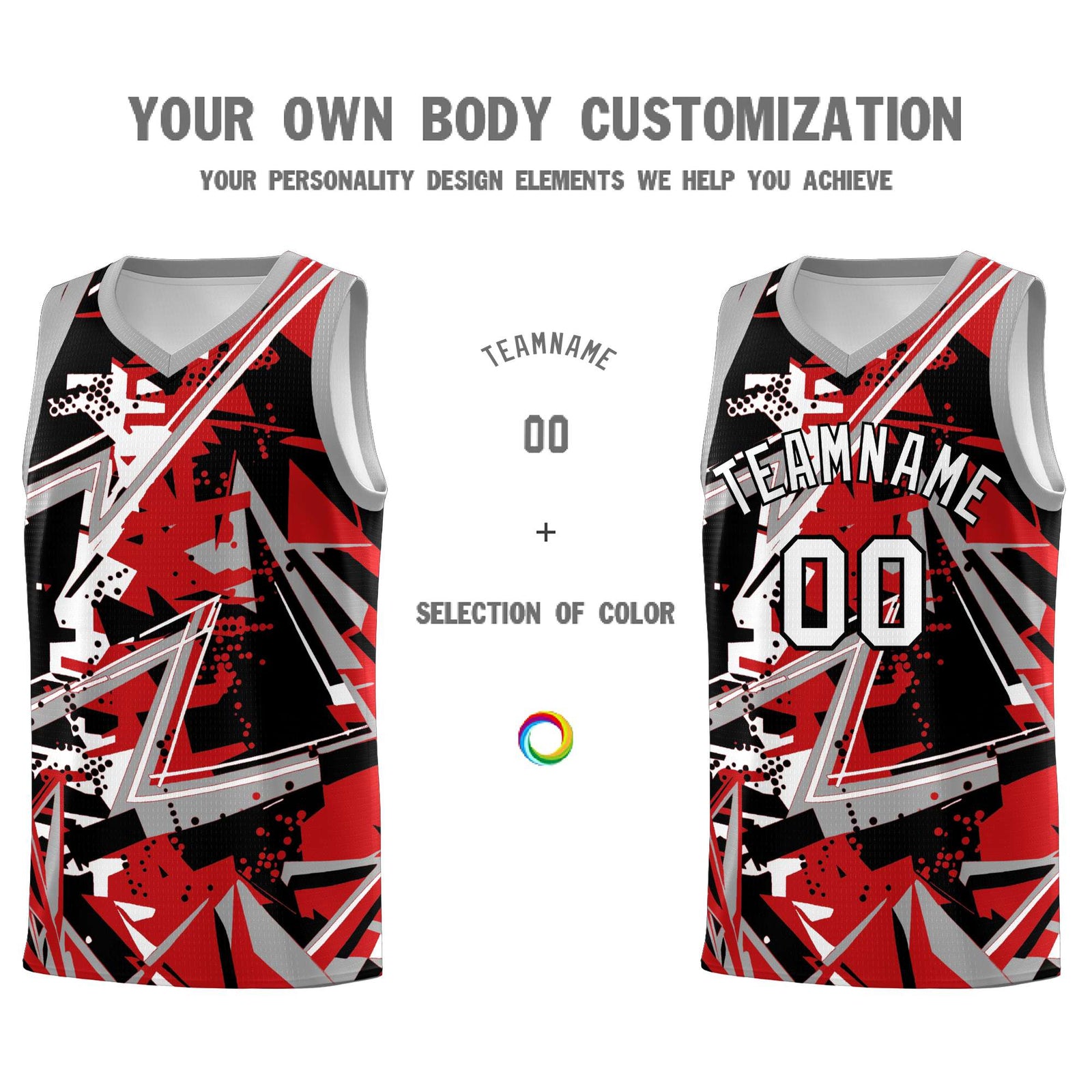Custom Youth Basketball Jerseys Red Gray Abstract Graffiti Personalized Team Name & Number