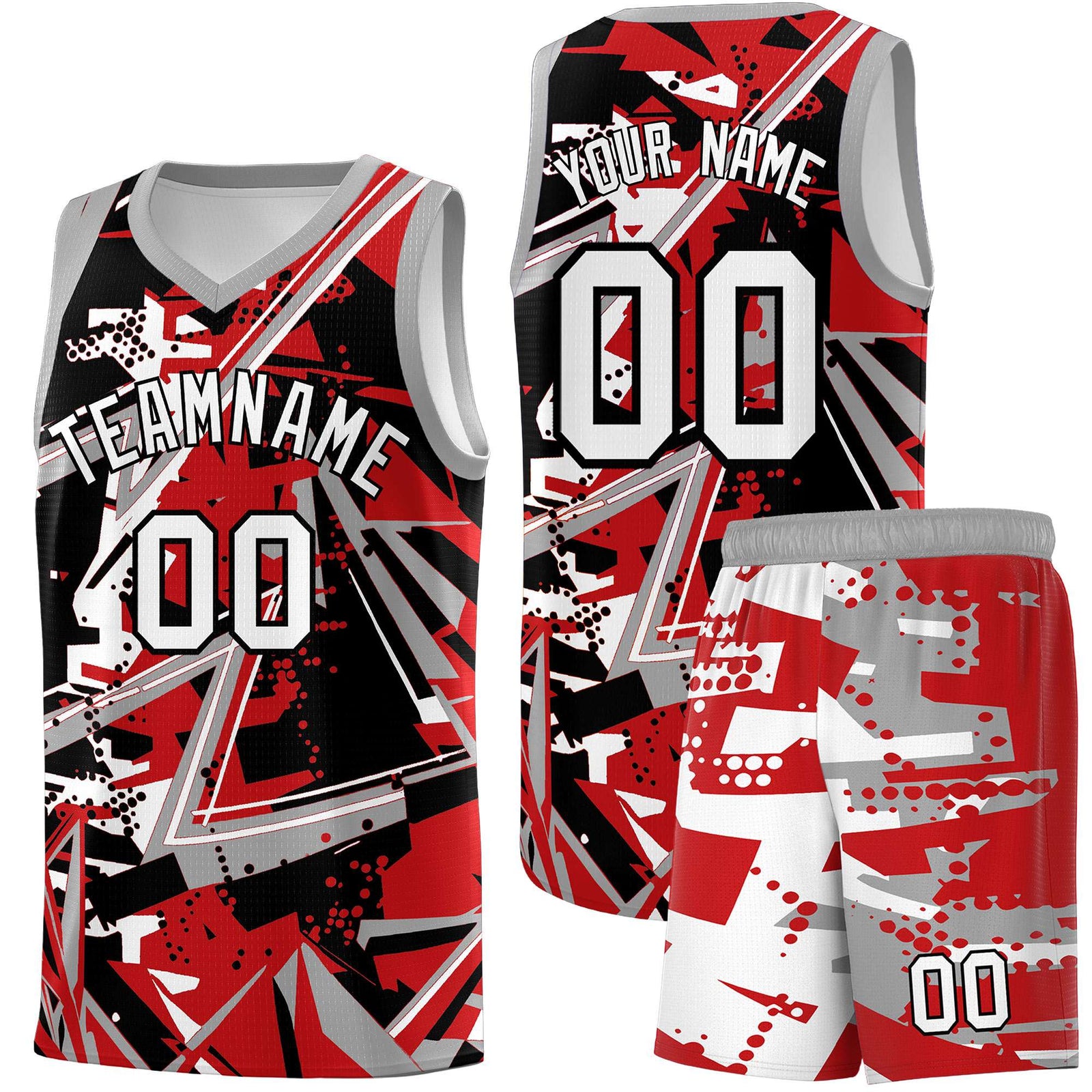 Custom Youth Basketball Jerseys Red Gray Abstract Graffiti Personalized Team Name & Number