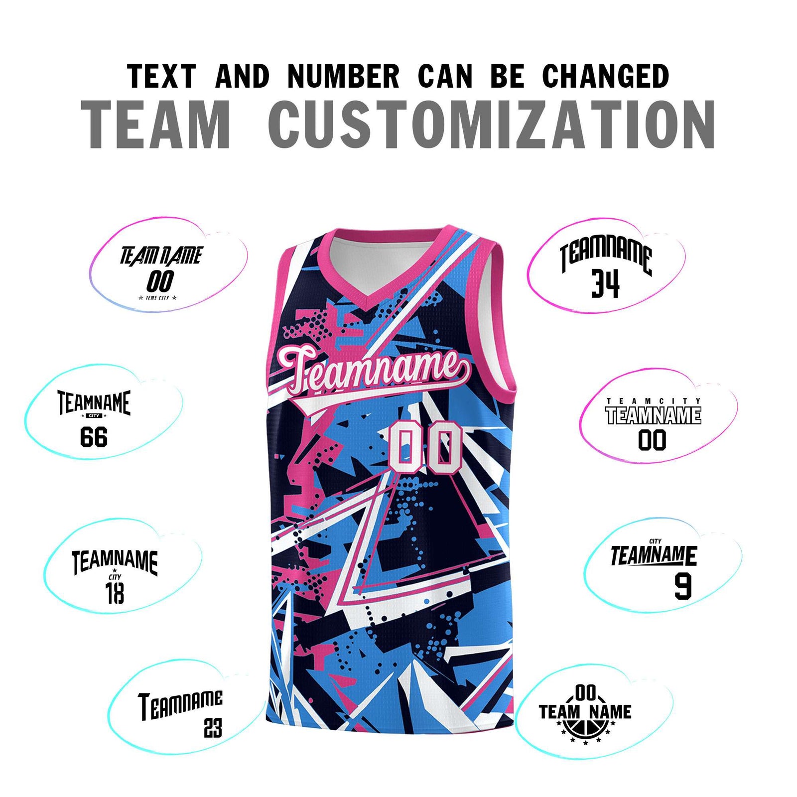 Custom Youth Basketball Jerseys Light Blue Pink Abstract Graffiti Personalized Street Style Uniform