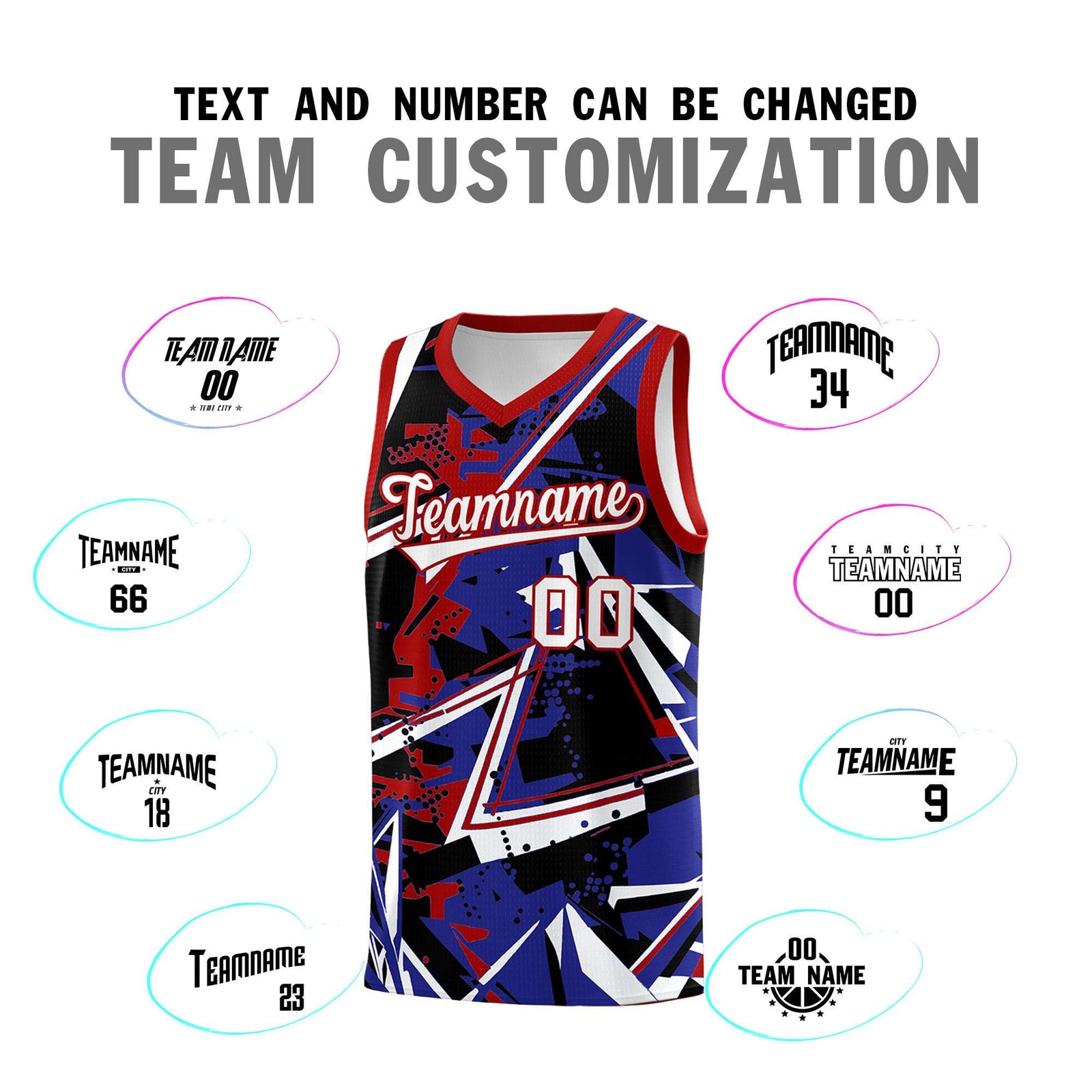 Custom Youth Basketball Jerseys Royal Red Abstract Graffiti Urban Style Personalized Uniform