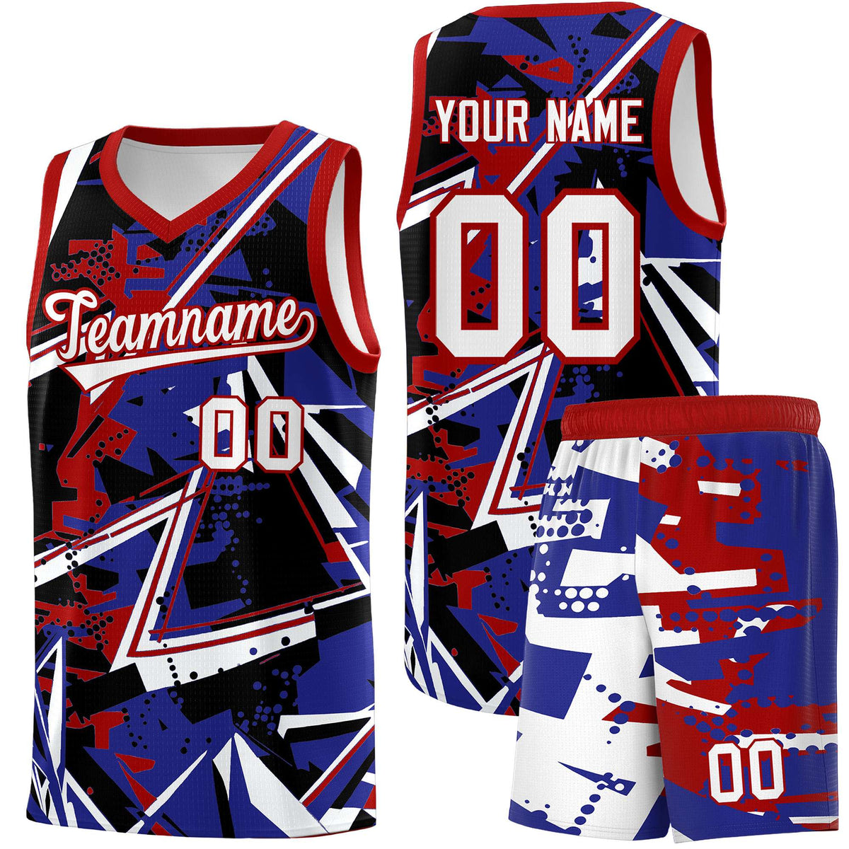 Custom Youth Basketball Jerseys Royal Red Abstract Graffiti Urban Style Personalized Uniform