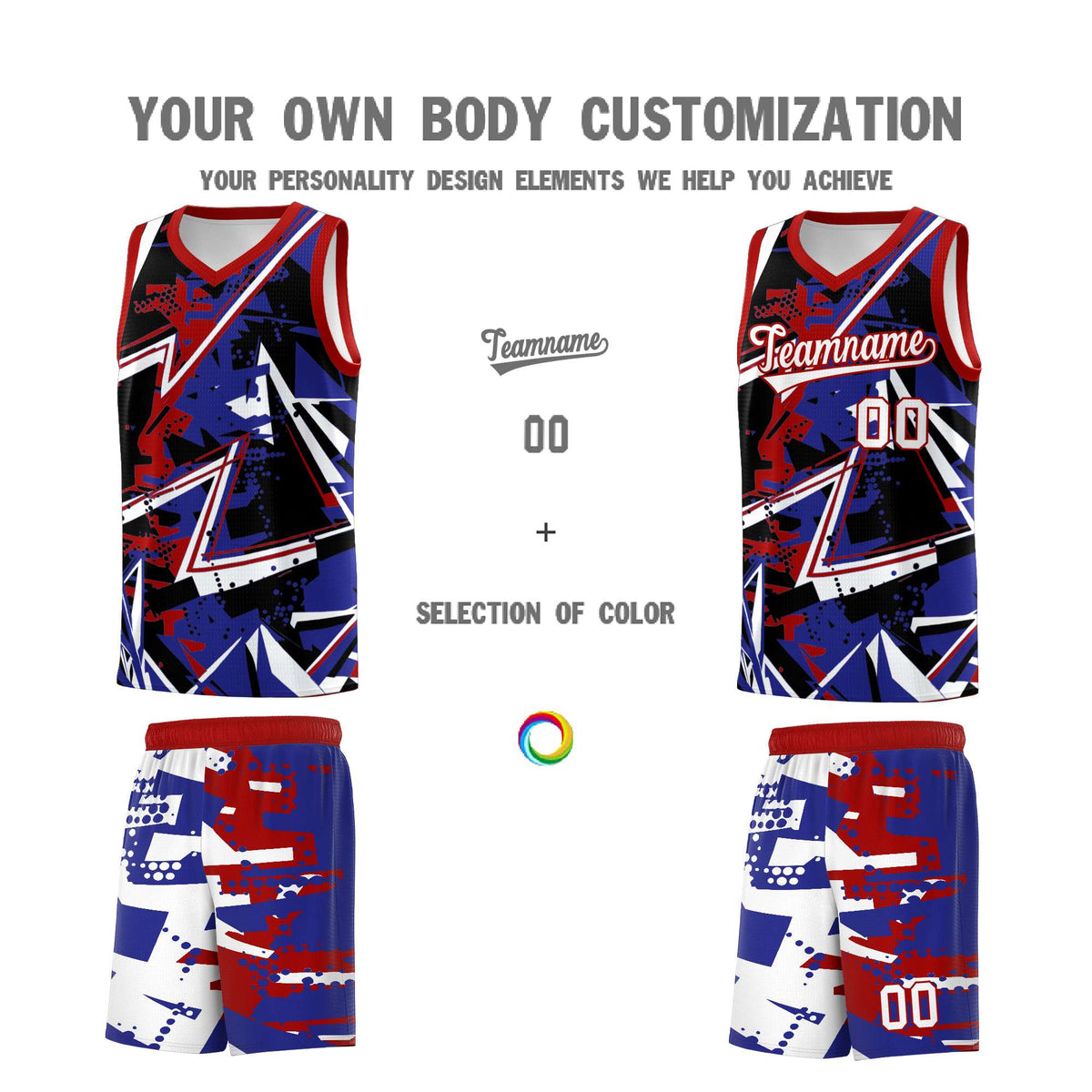 Custom Youth Basketball Jerseys Royal Red Abstract Graffiti Urban Style Personalized Uniform