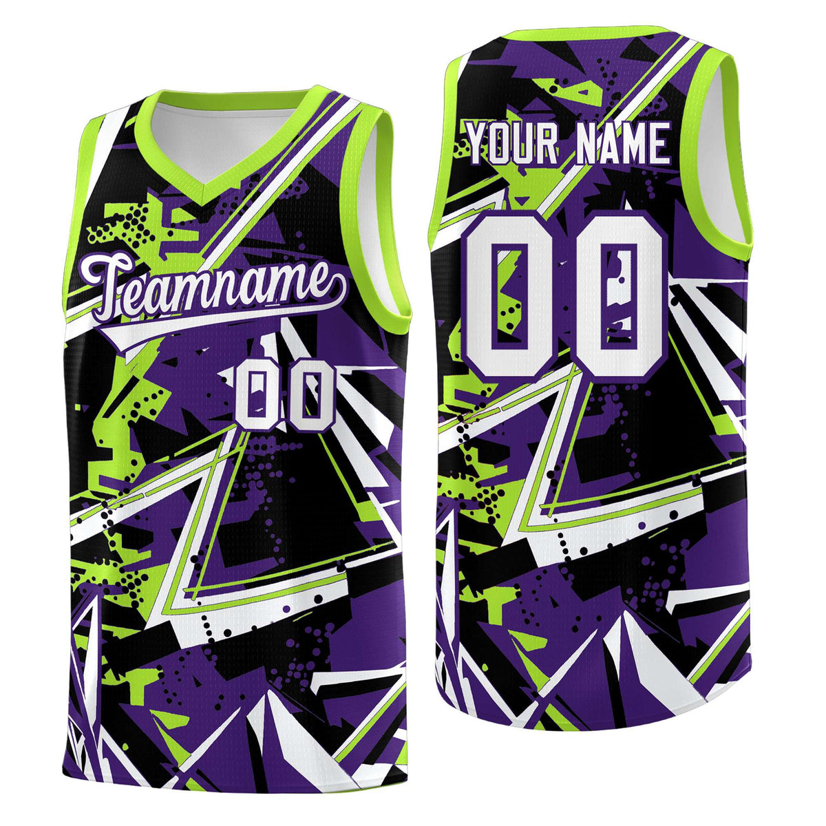 Custom Youth Basketball Jerseys Purple Neon Green Abstract Graffiti Personalized Team Name &amp; Number