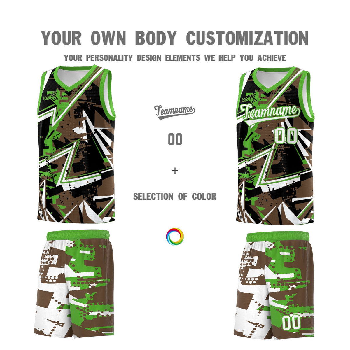 Custom Youth Basketball Jerseys Light Brown Light Green Abstract Graffiti Personalized Street Style Uniform