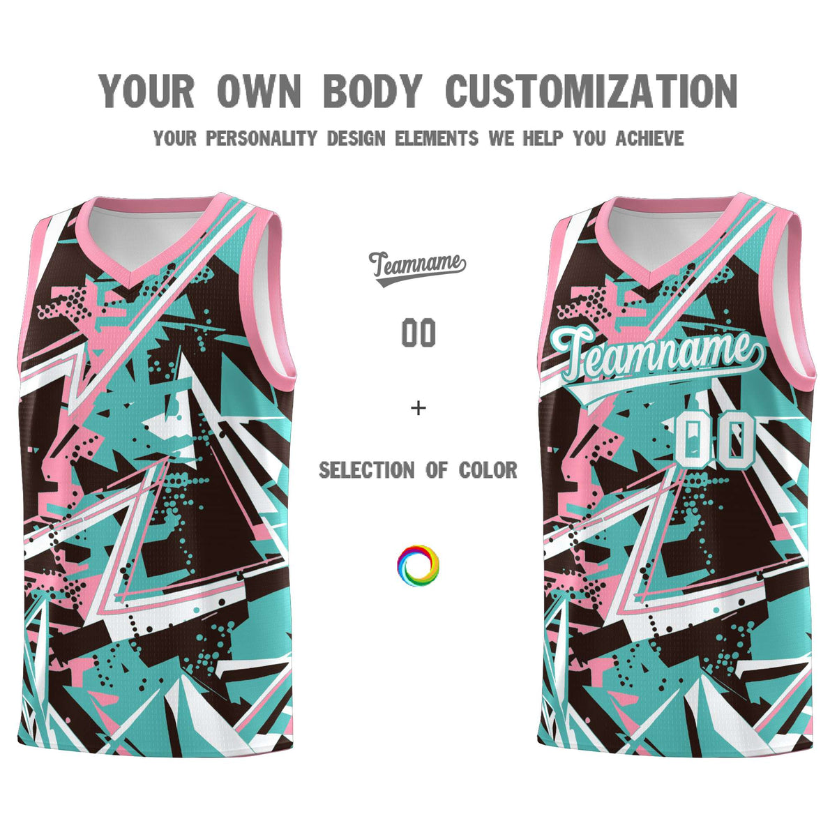 Custom Youth Basketball Jerseys Teal Pink Abstract Graffiti Urban Style Personalized Uniform
